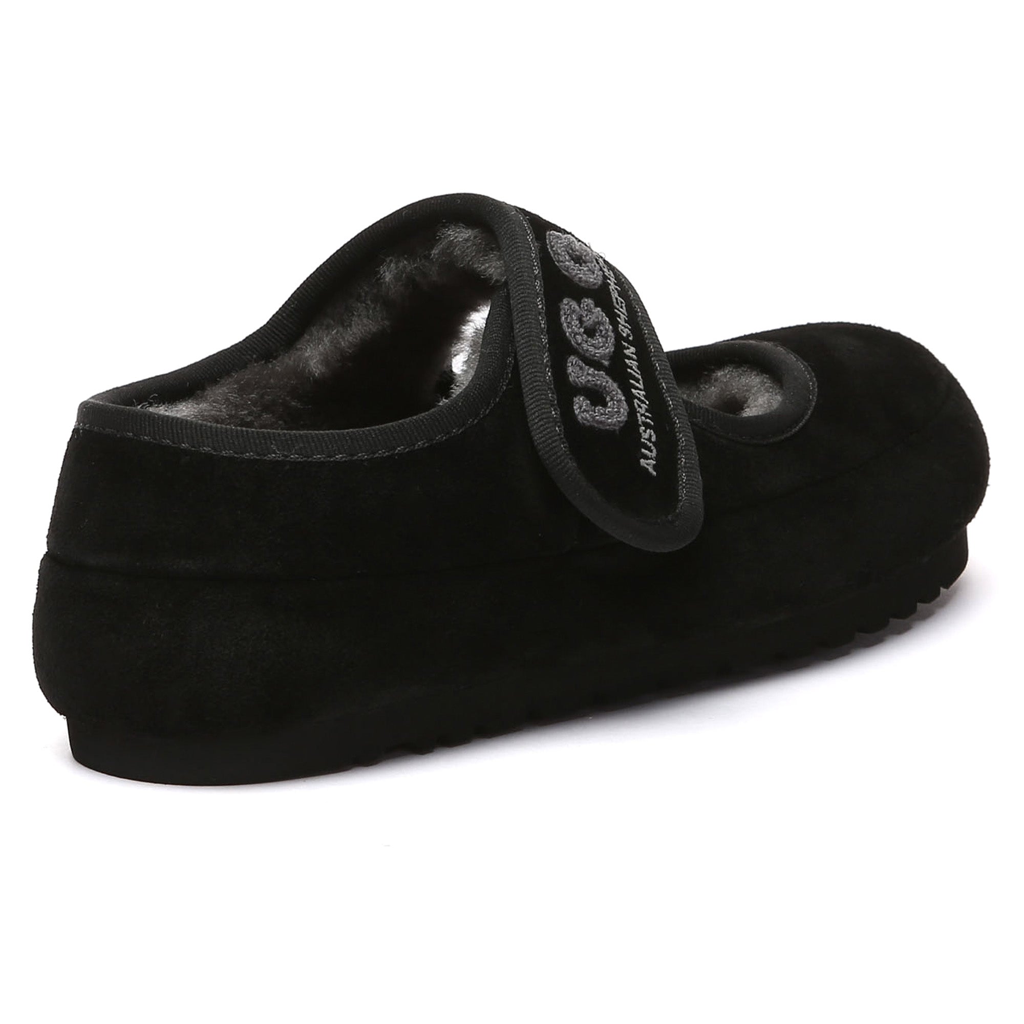 EverUgg shearling logo strap UGG slippers for women, featuring plush shearling lining and stylish strap design.