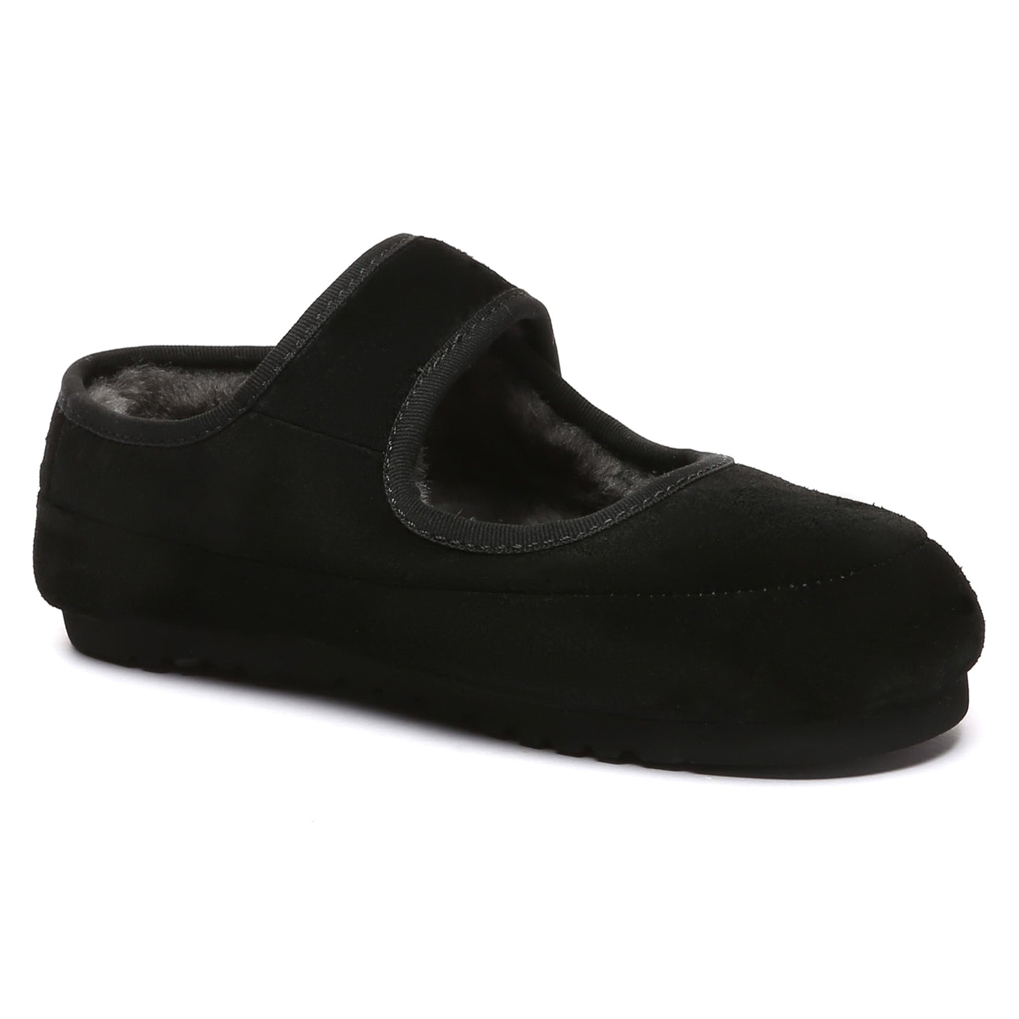EverUgg shearling logo strap UGG slippers for women, showcasing cozy sheepskin interior and stylish strap design.