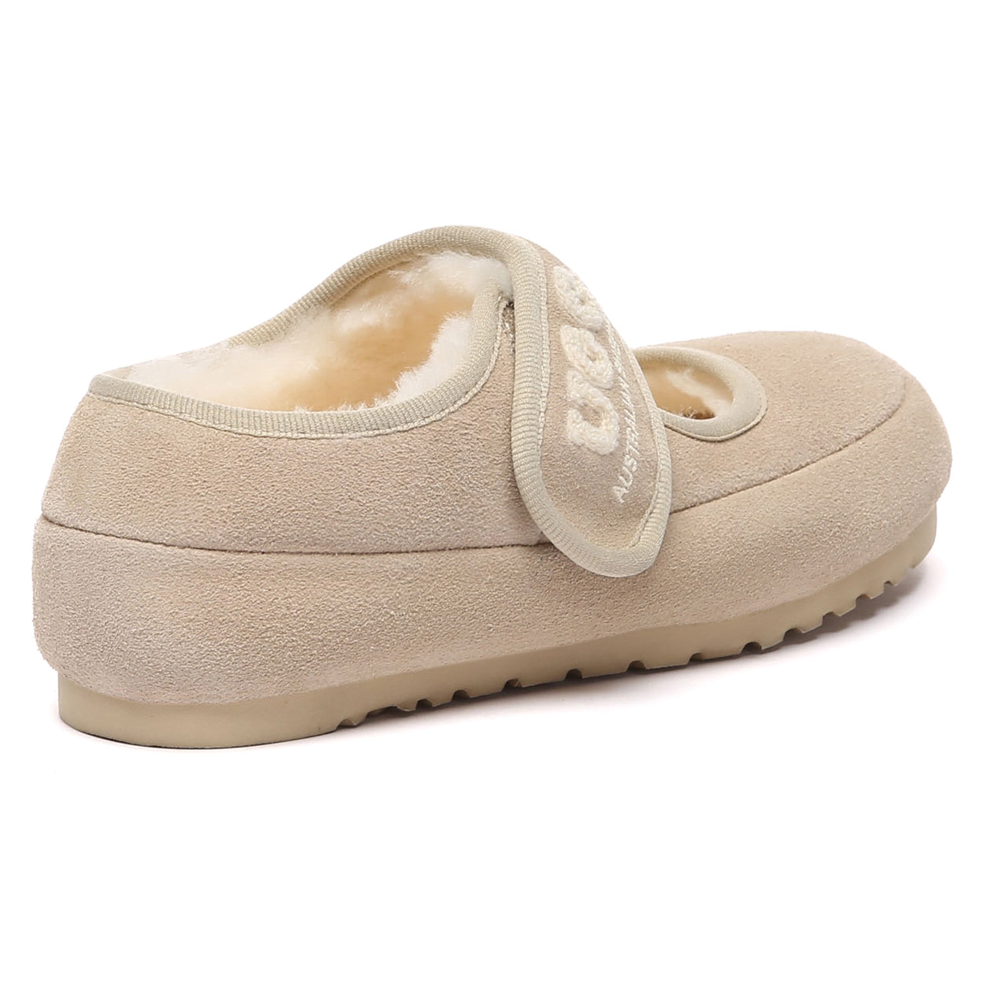 EverUgg shearling logo strap UGG slippers for women, featuring cozy shearling lining and stylish strap design.
