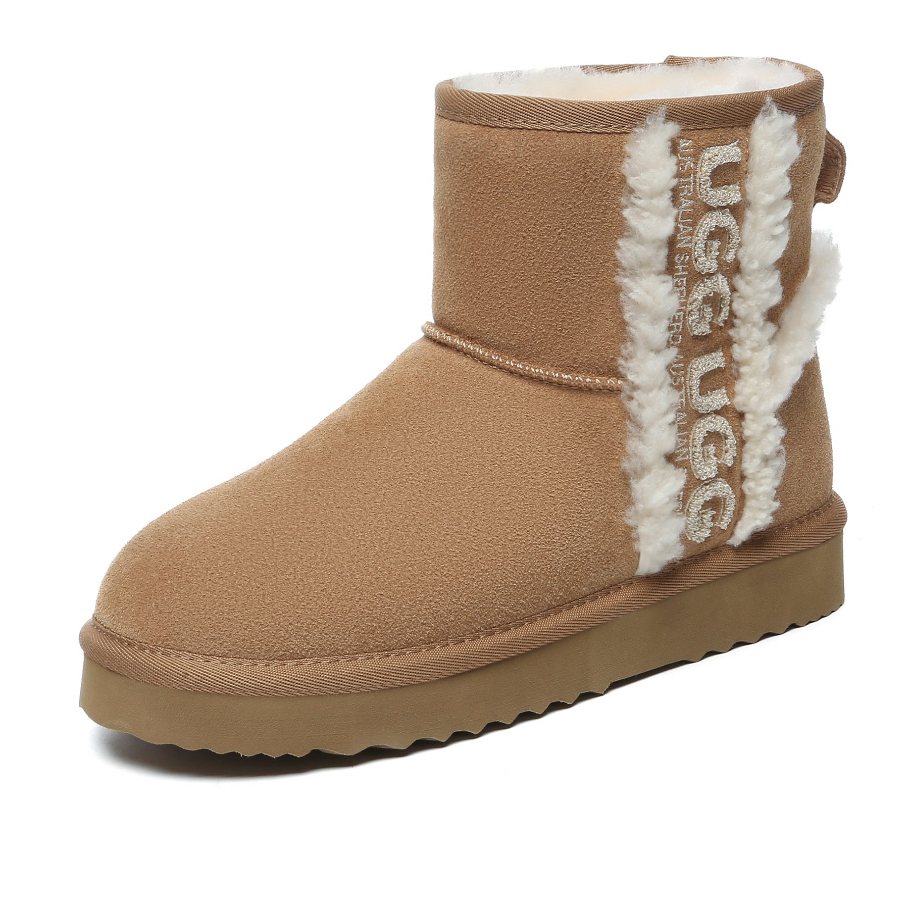 EverUgg shearling wool side mini UGG boots for women, showing the cozy shearling interior and stylish design.