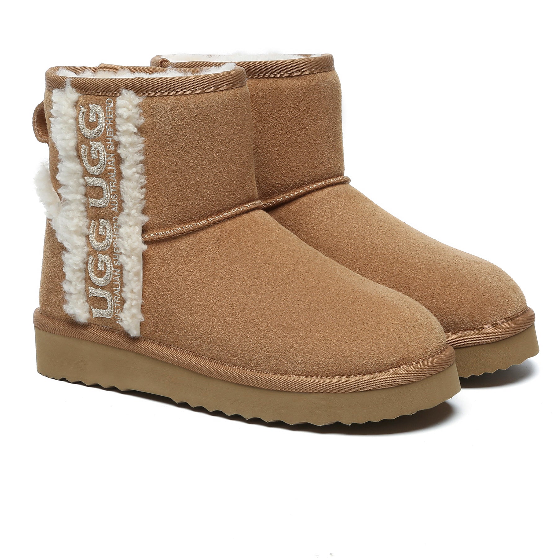 EverUgg shearling wool side mini UGG boots for women with cozy sheepskin lining and stylish design.