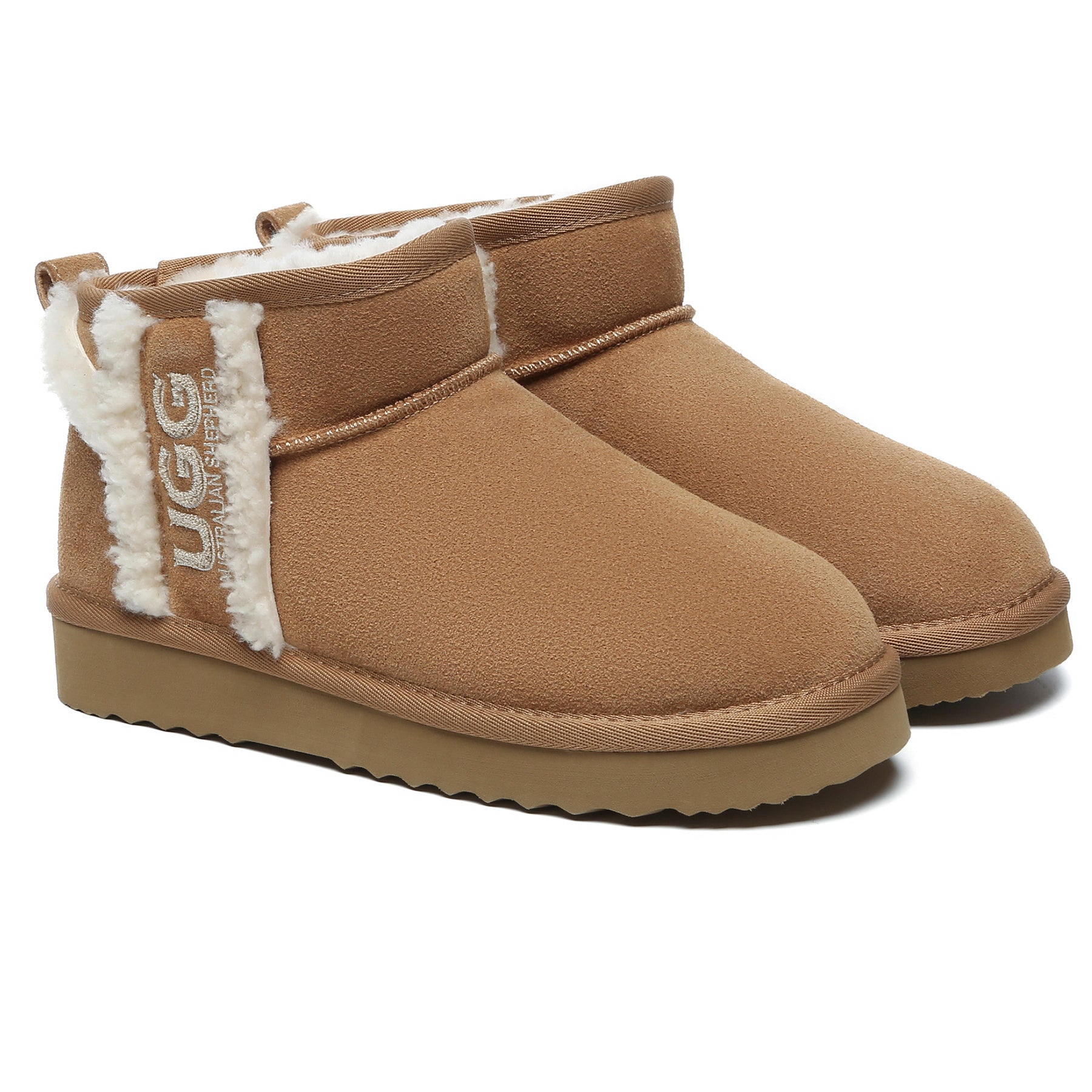 EverUgg shearling wool side ultra mini UGG boots for women, showcasing cozy shearling lining and stylish ankle-high design.