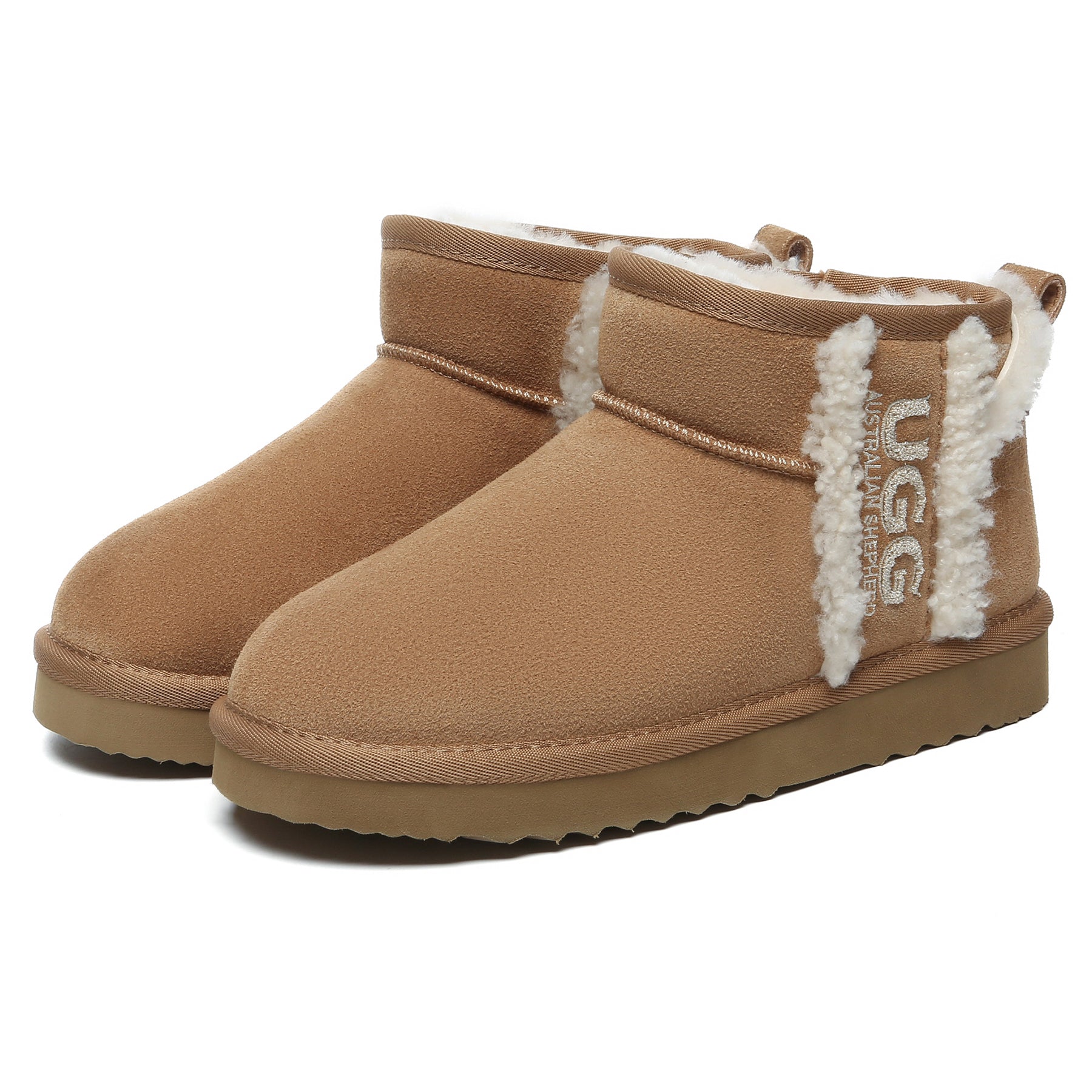 EverUgg shearling wool side ultra mini UGG boots for women, showcasing plush shearling lining and sleek mini design.