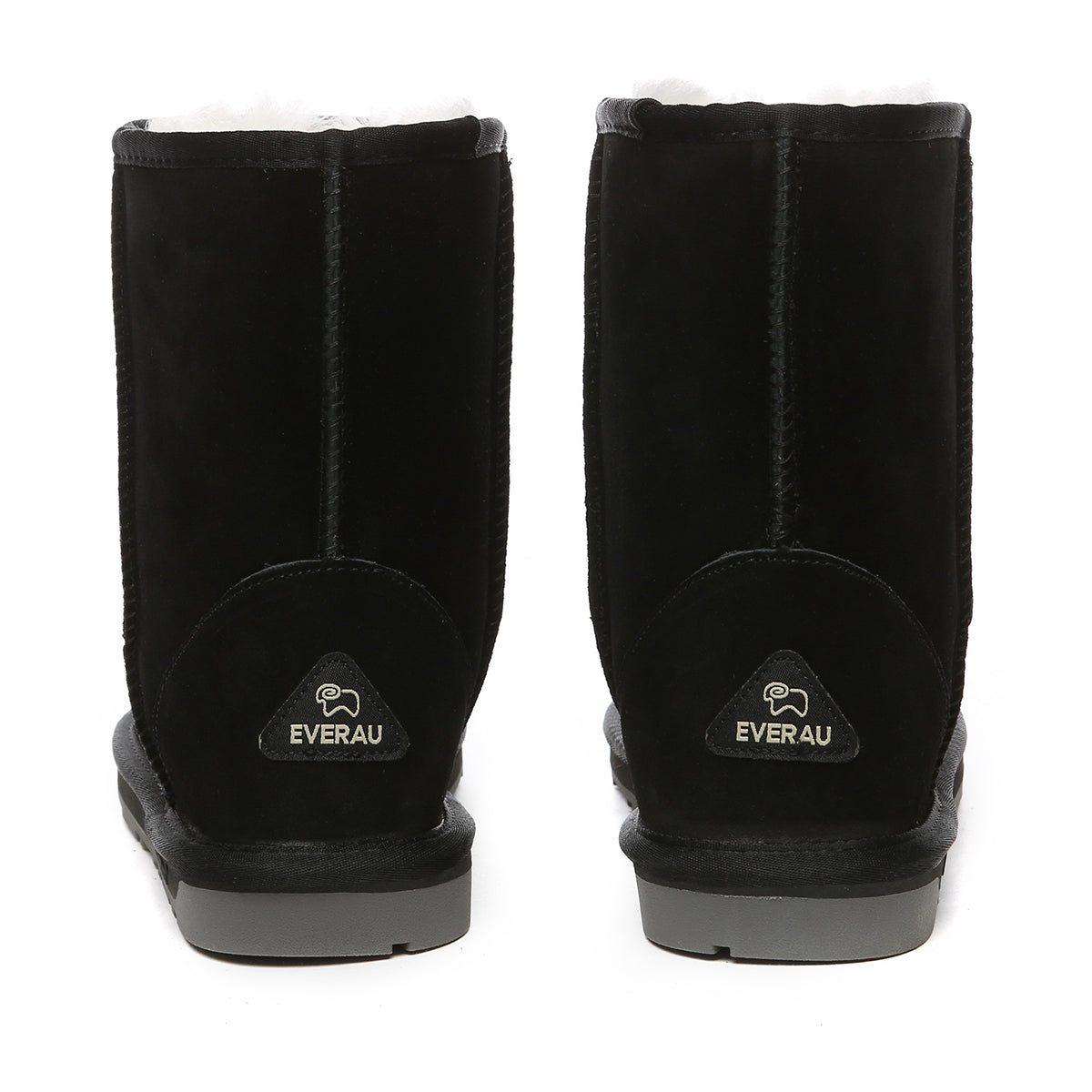 Black short classic suede UGG boots by EverUgg, showcasing the cozy exterior and stylish design of these timeless footwear.