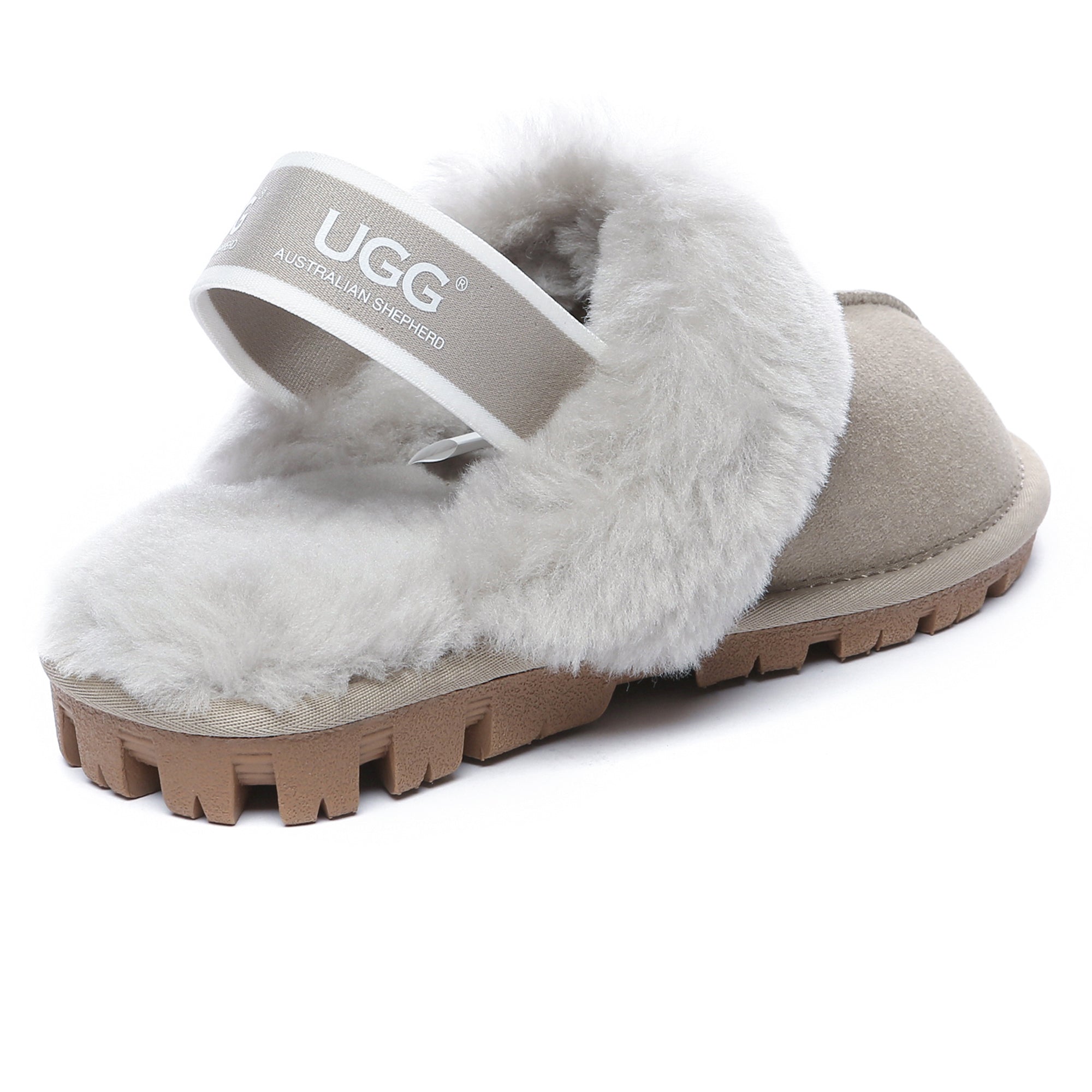 EverUgg slingback anti-slip slippers with plush interior and sturdy soles, designed for comfort and stability.