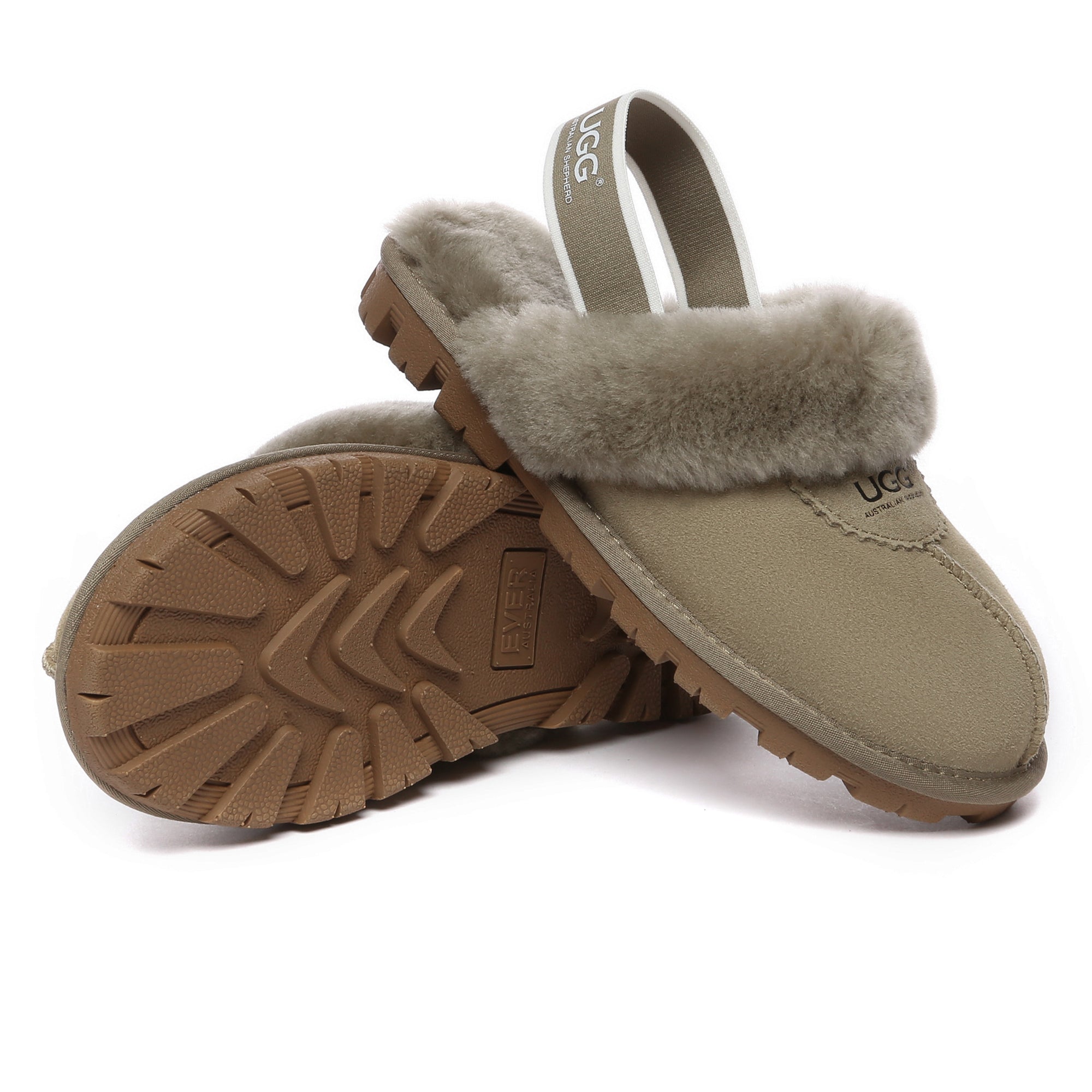 EverUgg slingback slippers with anti-slip soles, featuring soft plush material and stylish design for comfortable indoor wear.