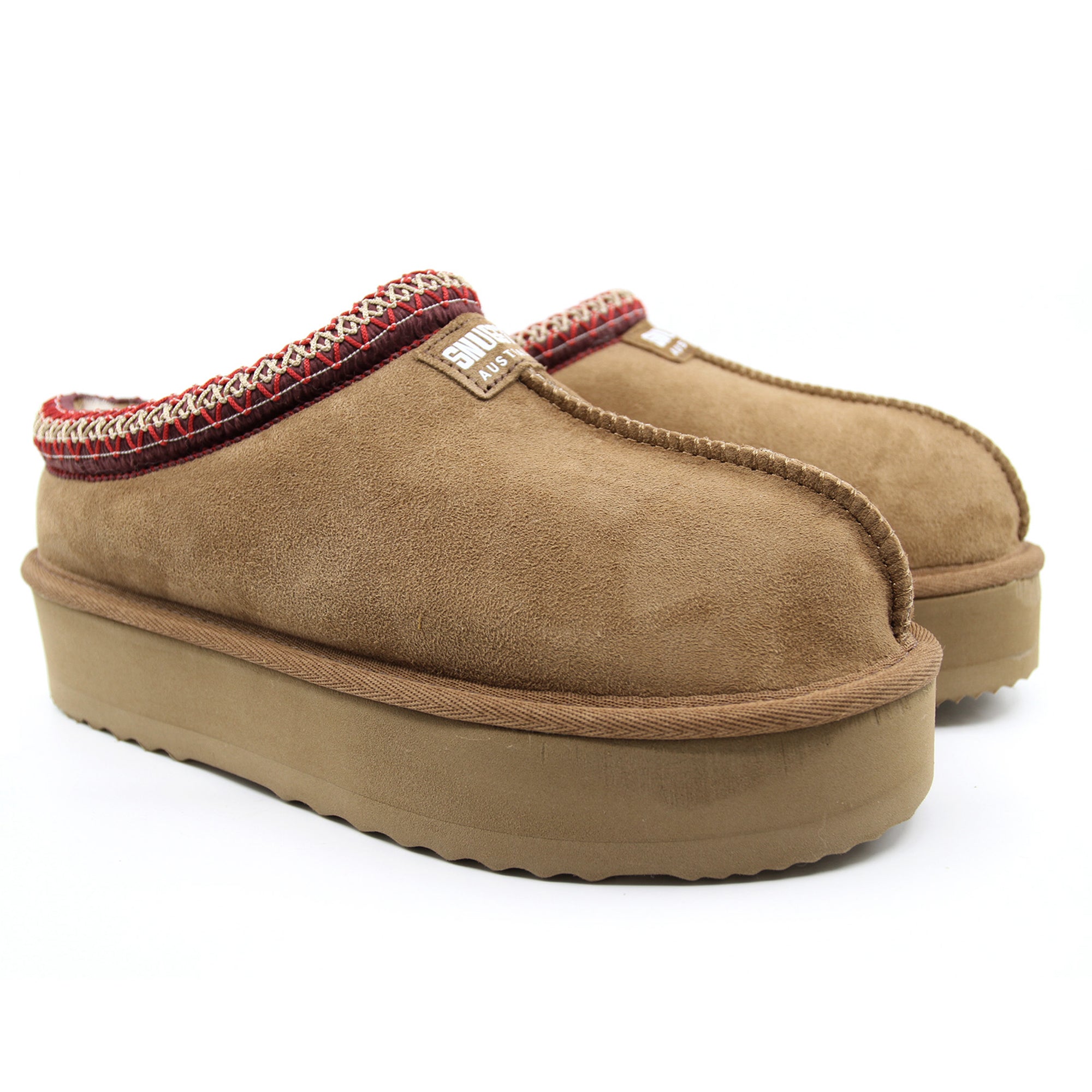 Snuggyz Kenzie Platform UGG slippers for women, Australian-made shoes with a cozy design and elevated platform sole, in a neutral color.