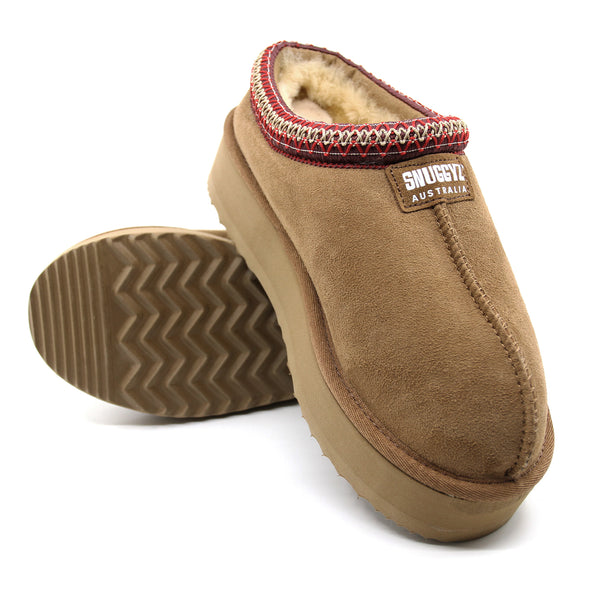 Snuggyz Kenzie Platform UGG slippers for women, Australian-made, featuring plush material and platform sole, shown on a white background.