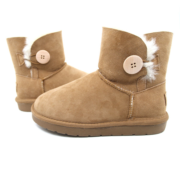 Snuggyz Premium Mini Button UGG Boots for women, Australian-made classic shearling-lined UGG shoes with button details.