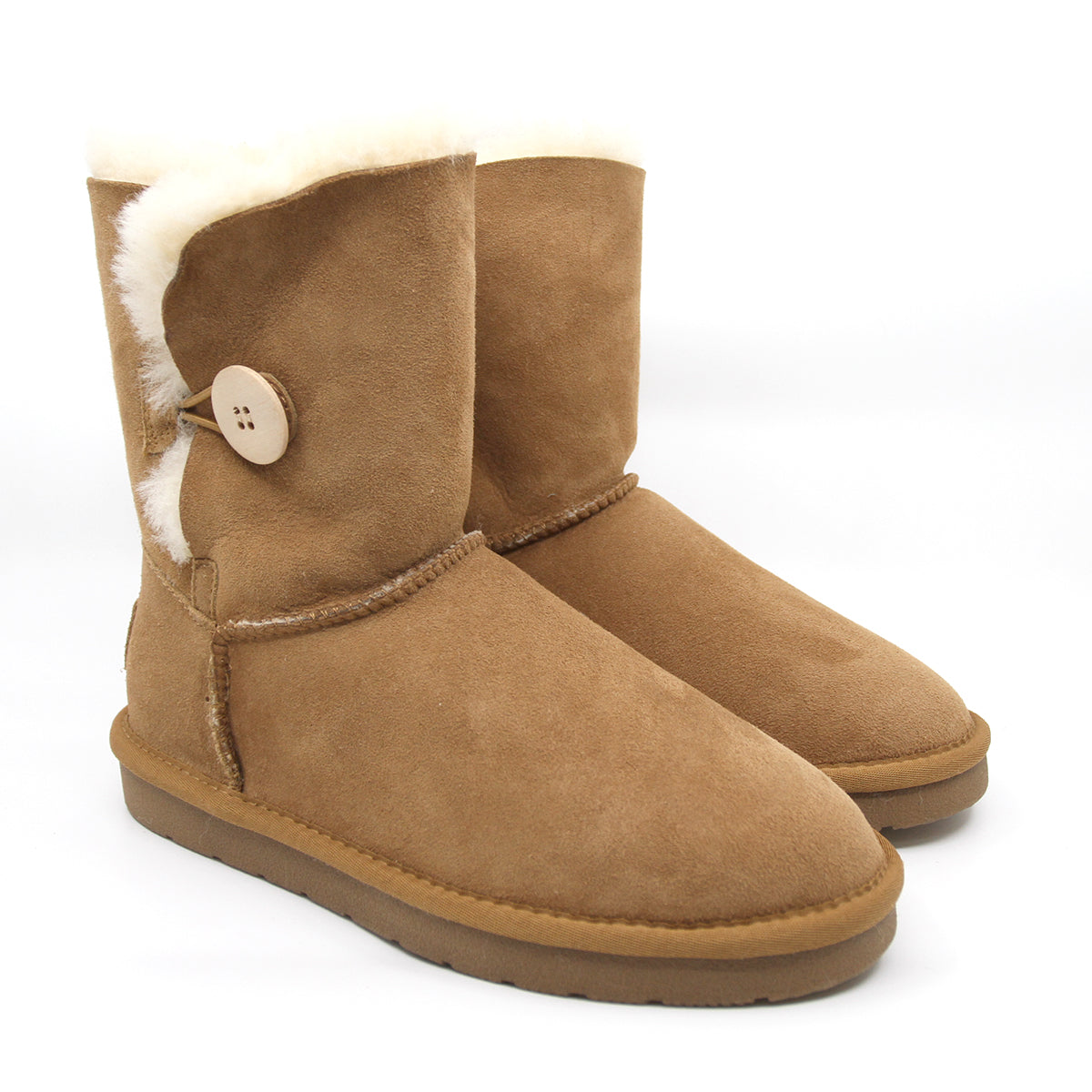 Snuggyz Premium Short Button UGG Boots for women, Australian-made classic sheepskin shoes with button details and cozy design.