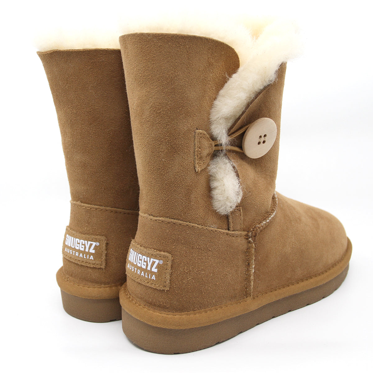 Snuggyz Premium Short Button UGG Boots for women, Australian-made, featuring button details and cozy sheepskin lining.