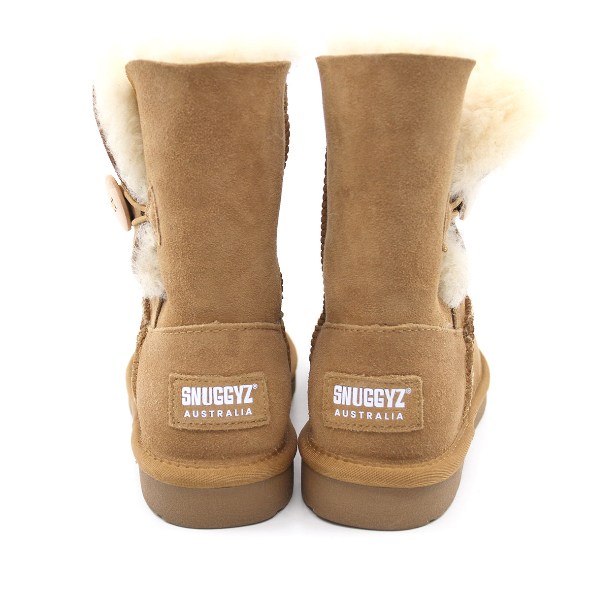 Snuggyz SNUGGYZ® premium short button UGG boots for women, Australian-made classic sheepskin boots with button details.