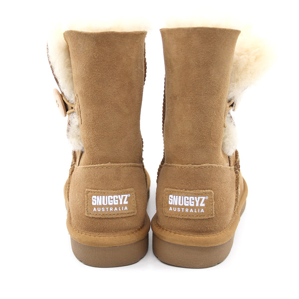 Snuggyz SNUGGYZ® premium short button UGG boots for women, Australian-made classic sheepskin boots with button details.