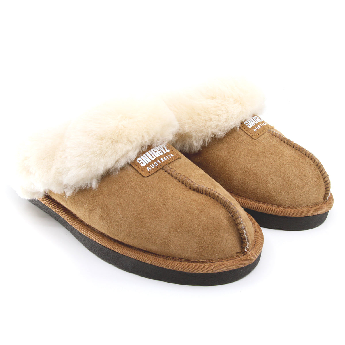 Snuggyz premium UGG classic slippers in chestnut color, Australian-made, featuring soft sheepskin lining and durable suede exterior.