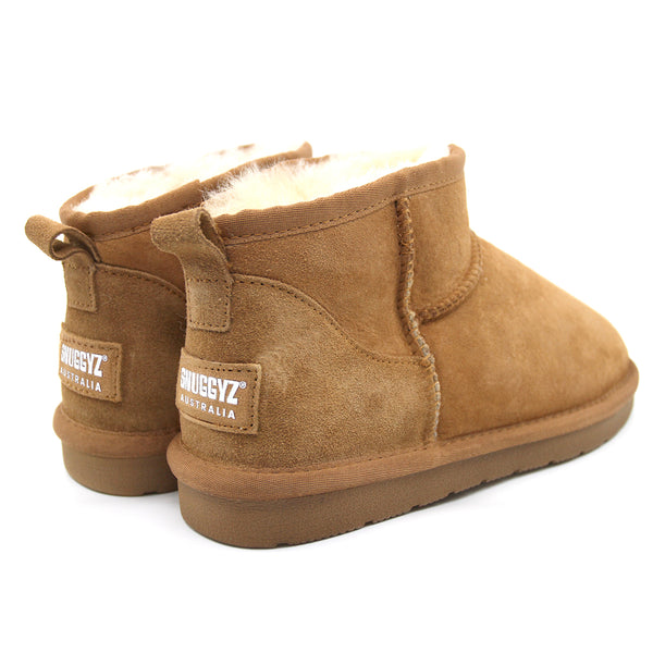 Snuggyz Premium Ultra Mini UGG Boots for women, Australian made, featuring soft sheepskin and classic UGG design in chestnut color.