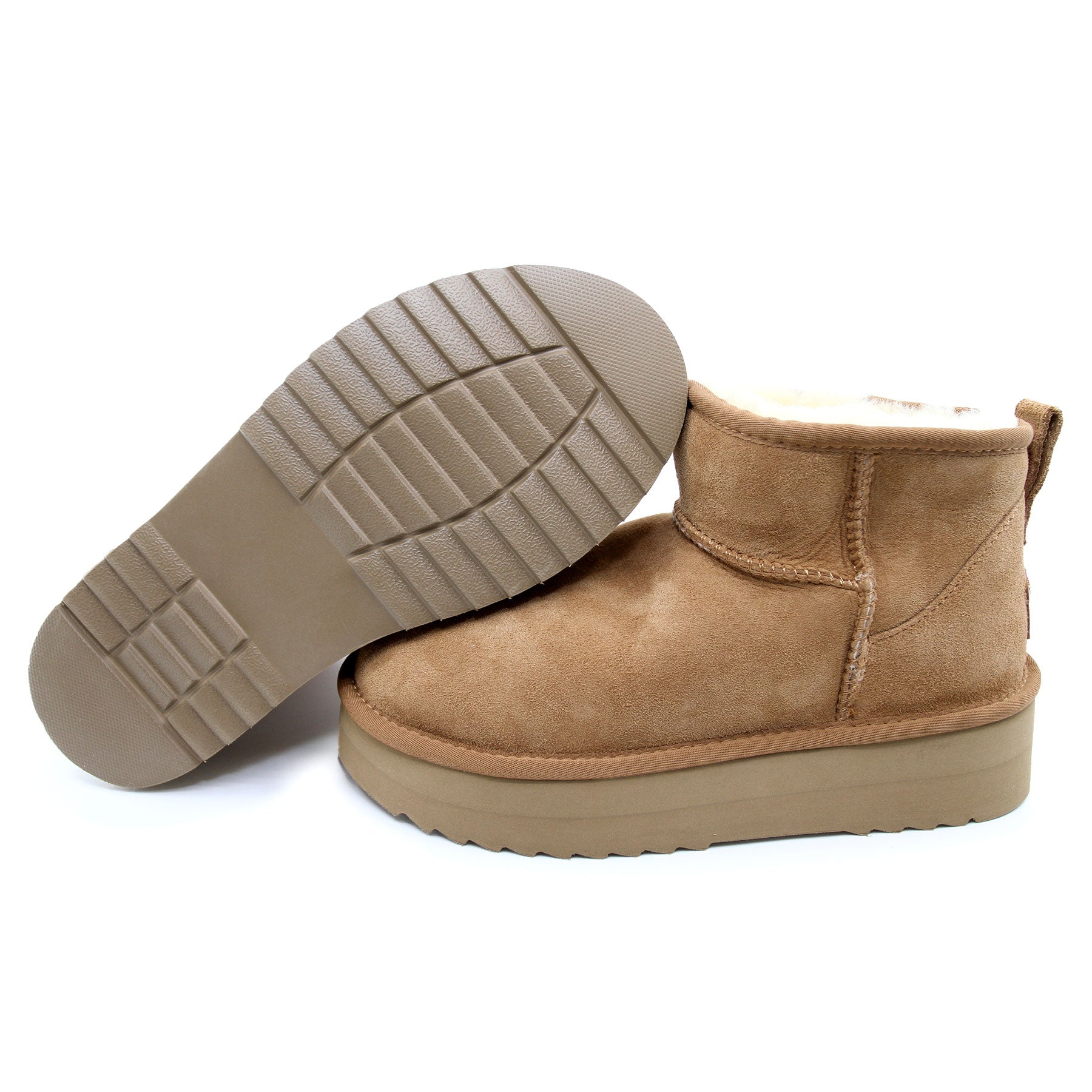 Snuggyz Ultra Mini Classic UGG platform women's boots in chestnut color, Australian-made sheepskin UGG boots with platform sole