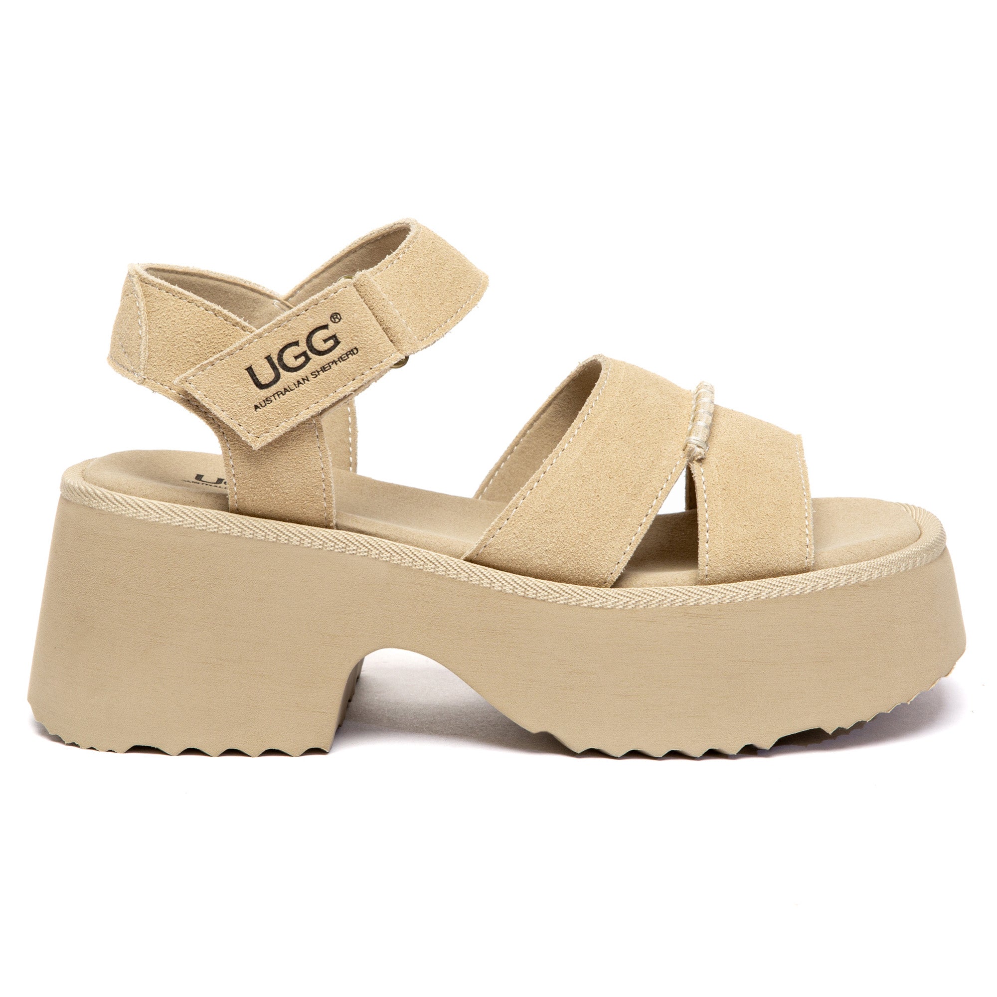 EverUgg strap slingback chunky platform sandals with open toe design and comfortable slipper style.