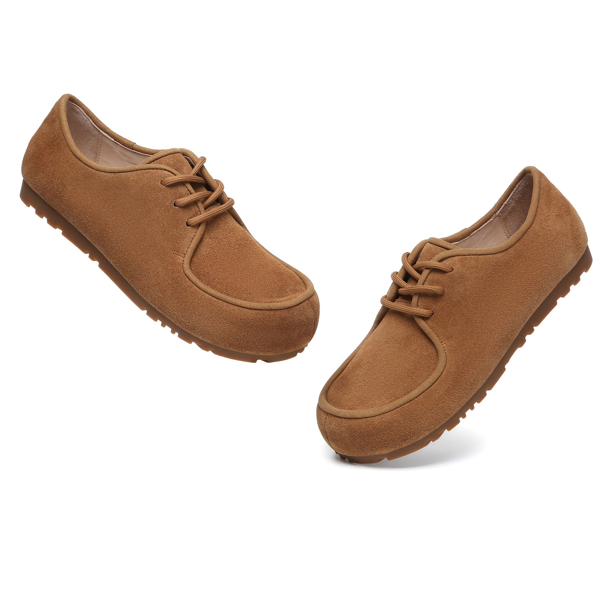 EverUgg suede leather casual lace-up shoes with rounded toes and stitching details, suitable for everyday wear.