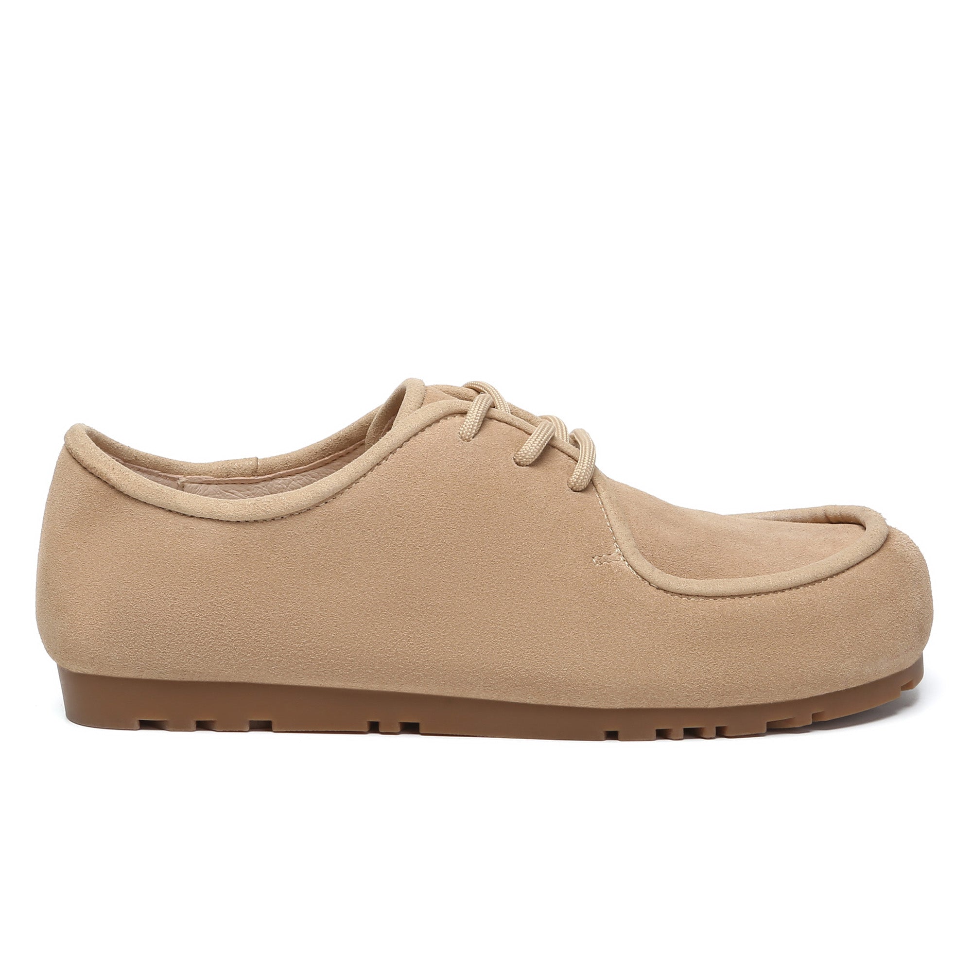 EverUgg suede leather casual lace-up shoes, stylish and comfortable footwear for everyday wear, shown from a side angle.