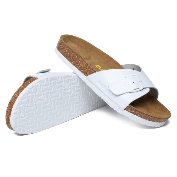 EverUgg summer leather slides for women, stylish and comfortable slip-on shoes with a sleek leather finish.