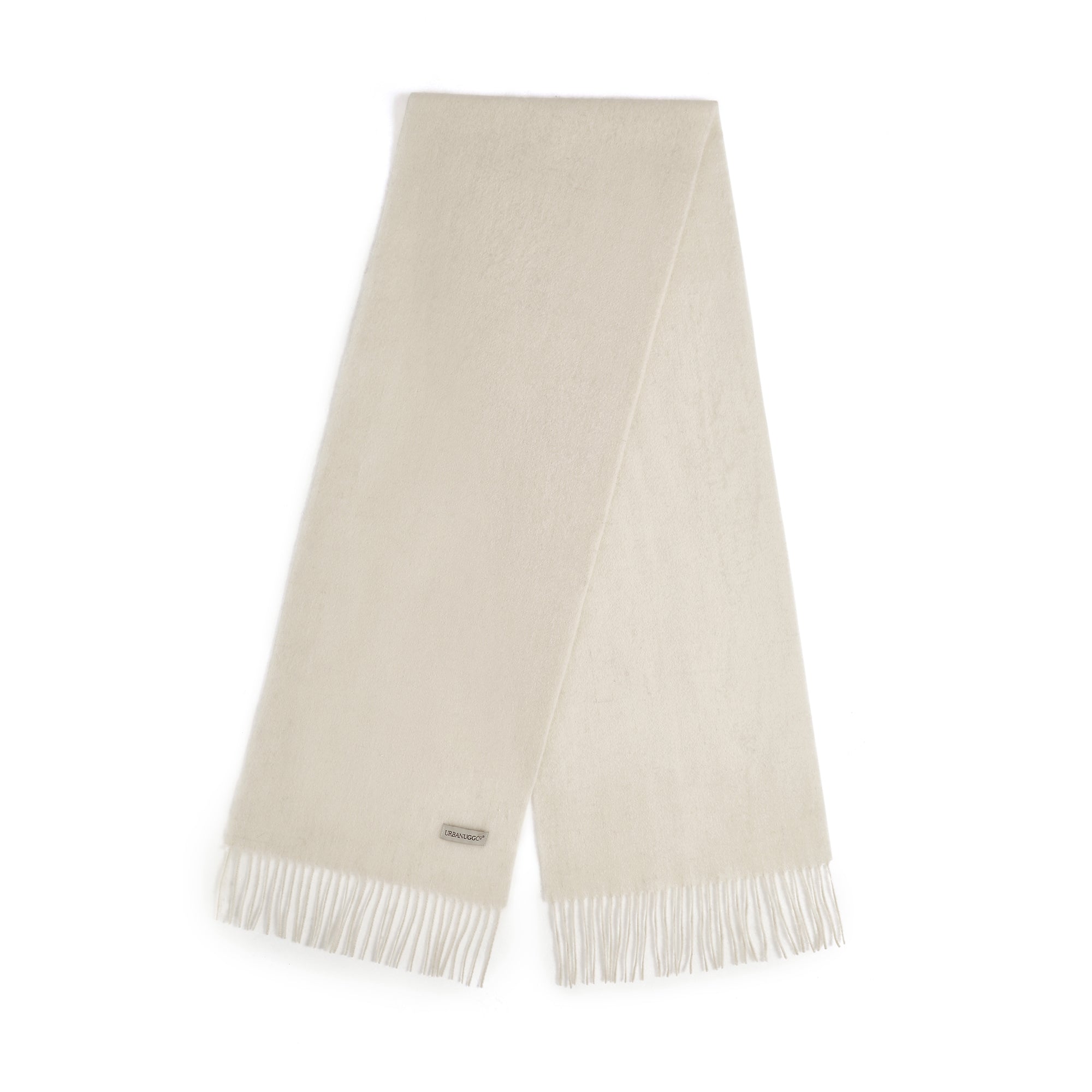 Black UGG wool scarf with tassel details, soft and cozy apparel accessory from EverUgg, perfect for colder weather.