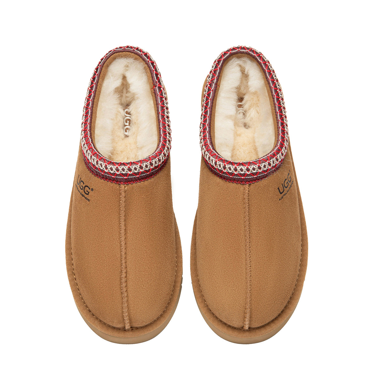EverUgg Tazman Classic Color Mid Platform UGG slippers in chest red with plush interior and sturdy sole.