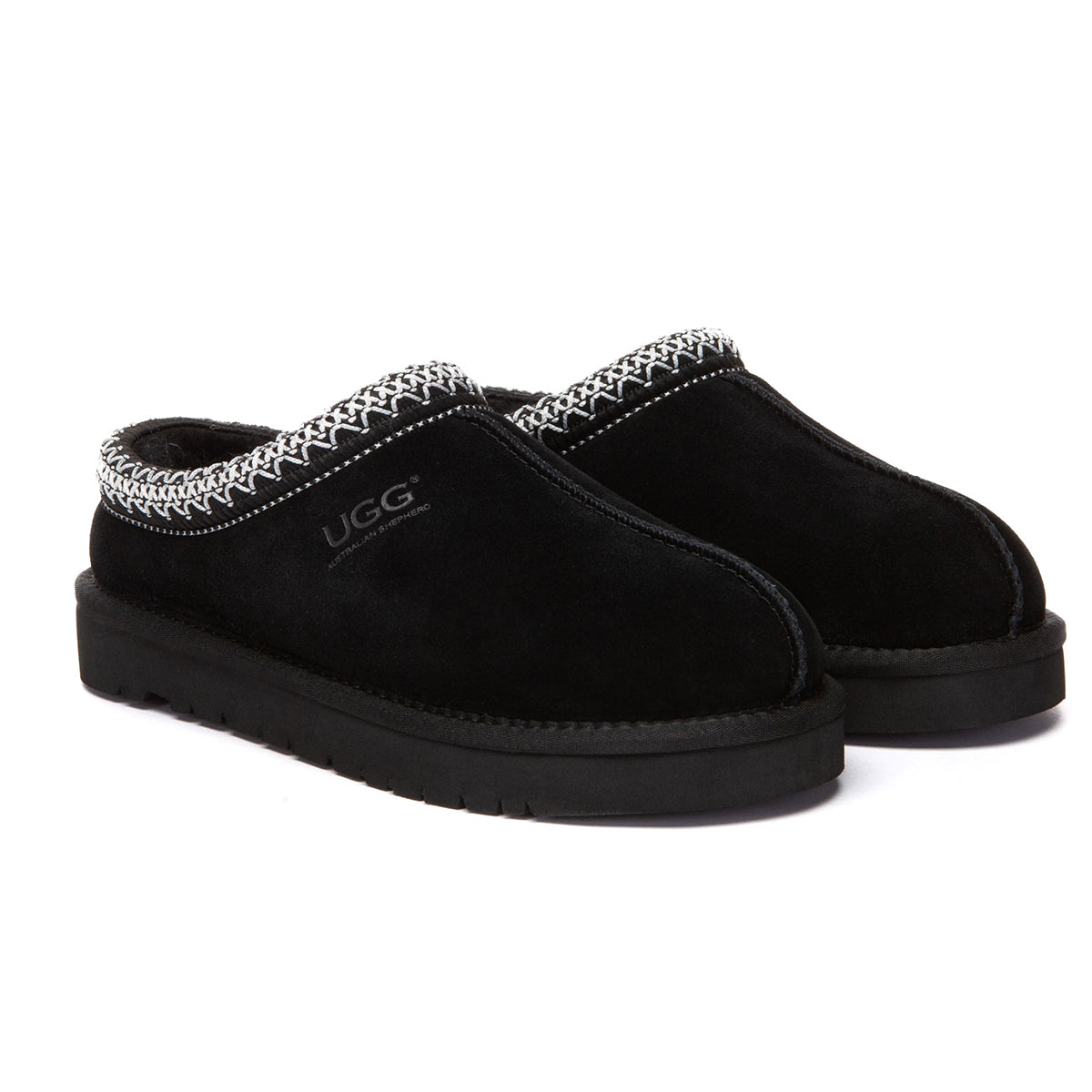 Black Tazman Classic Color Mid Platform UGG slippers by EverUgg, featuring a cozy mid-sole and plush interior for comfortable wear