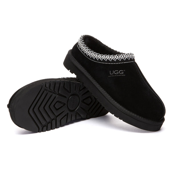 Black Tazman Classic Color Mid Platform UGG slippers by EverUgg with plush interior and thick platform sole.