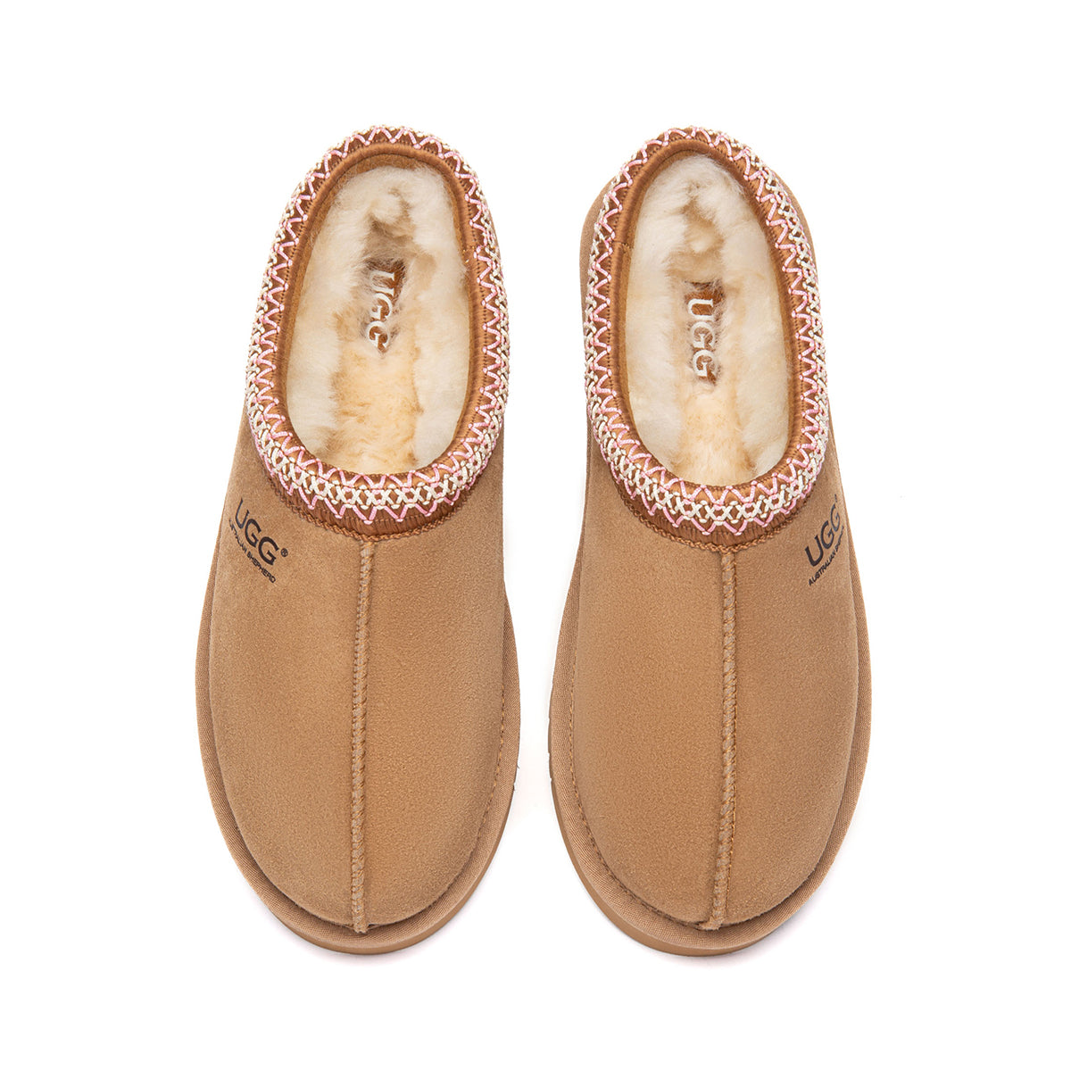EverUgg Tazman Special Color Mid Platform UGG Slippers in camel color, featuring plush interior and sturdy sole.
