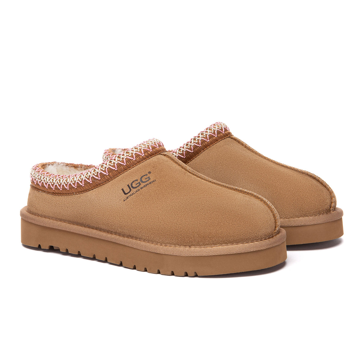 EverUgg Tazman Special Color Mid Platform UGG slippers in camel color, featuring plush interior and slip-on design.