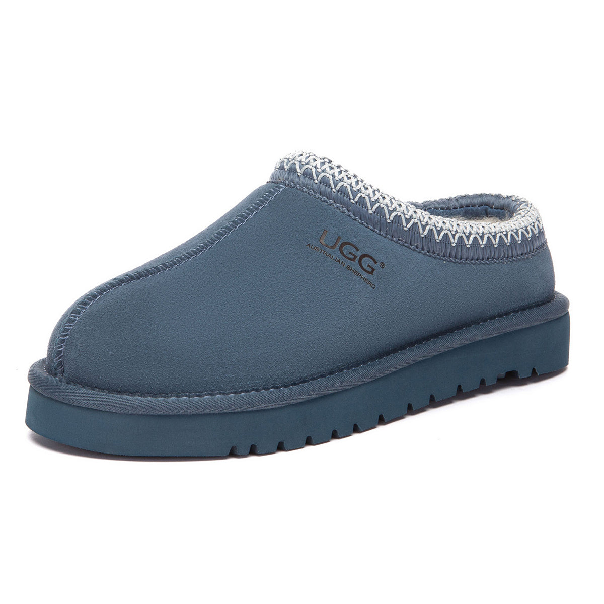 Denim blue Tazman Special Color Mid Platform UGG slippers by EverUgg with plush interior and casual slip-on design.
