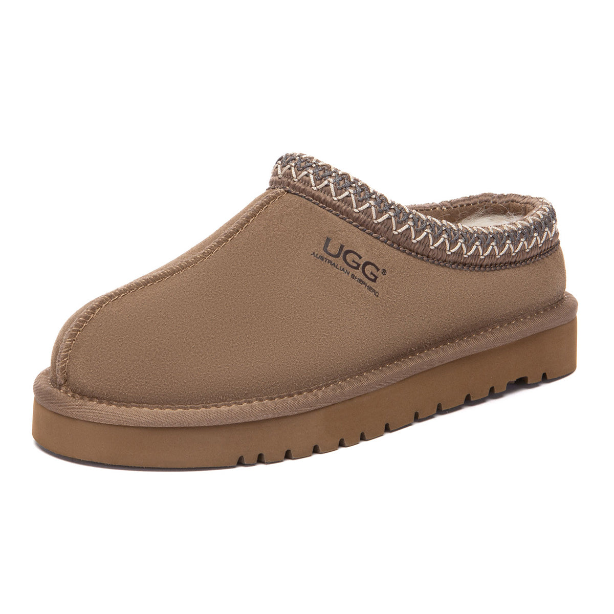 EverUgg Tazman Special Color olive green mid platform UGG slippers with cozy plush lining, casual slip-on style.