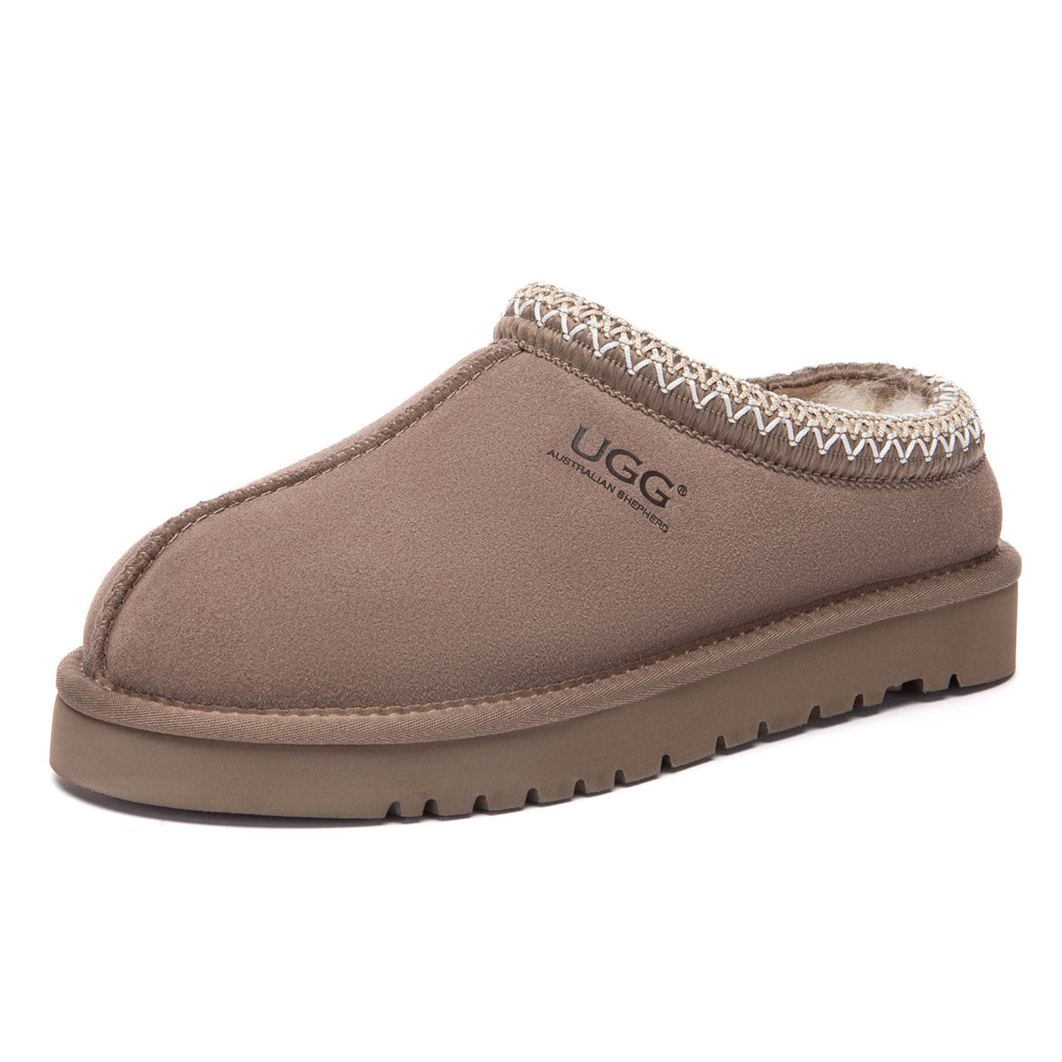 Taupe Tazman Special Color Mid Platform UGG slippers by EverUgg, showcasing plush interior and stylish slip-on design.