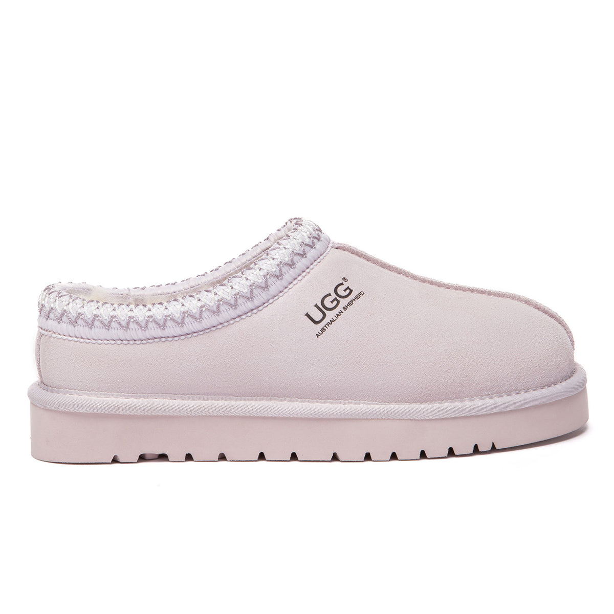 Lavender EverUgg Tazman Special Color Mid Platform UGG slippers with plush interior and slip-on design.