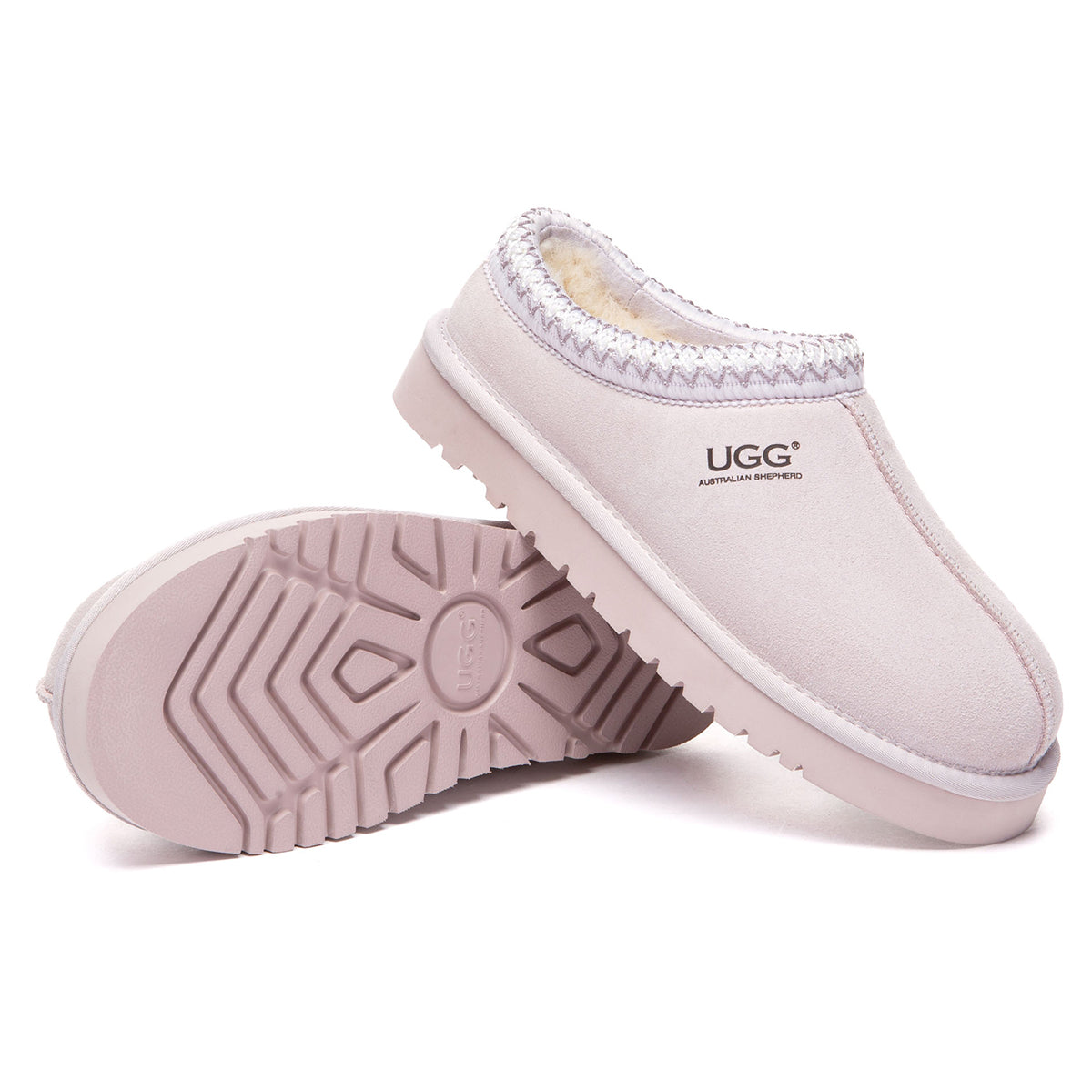 Lavender EverUgg Tazman Special Color Mid Platform UGG slippers with plush interior and thick sole, casual slide style for indoor comfort.