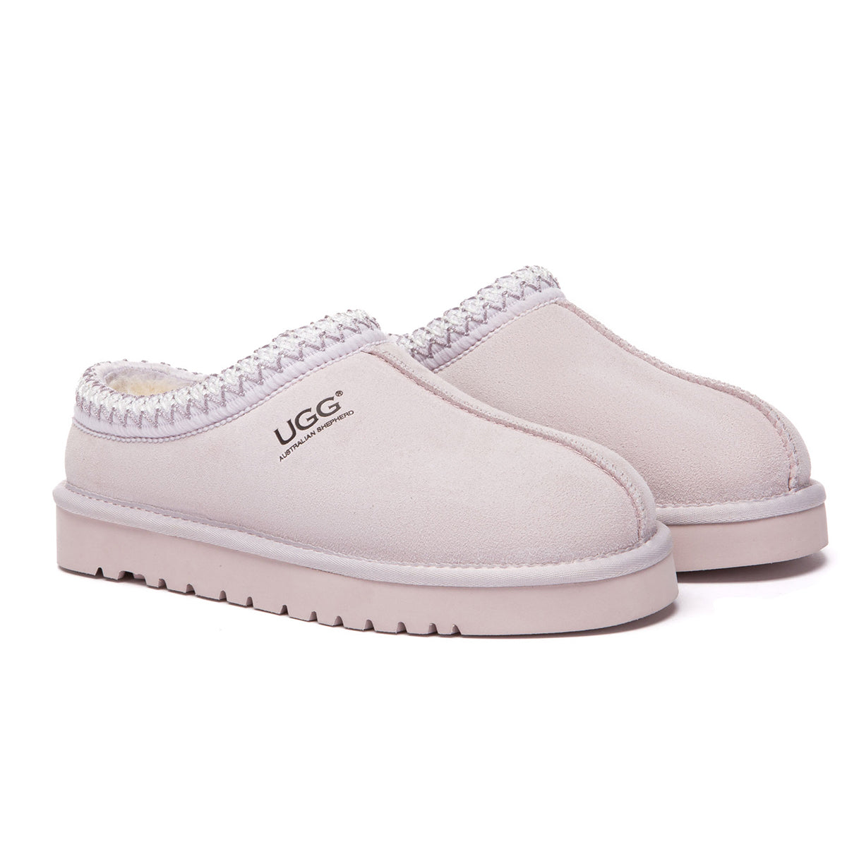 Lavender EverUgg Tazman Special Color Mid Platform UGG slippers with plush interior and slip-on design.