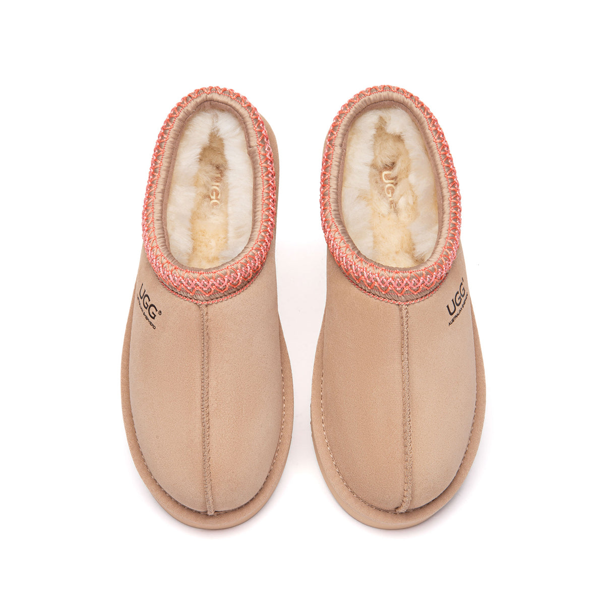Blush pink Tazman Special Color mid platform UGG slippers by EverUgg, featuring soft plush material and cozy design.