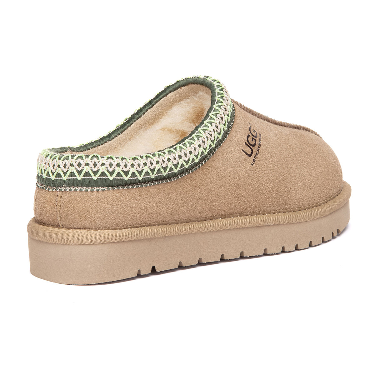 EverUgg Tazman Special Color Mid Platform UGG slippers in sandlime with plush interior and thick sole, casual and comfortable footwear