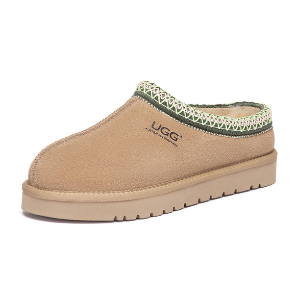 EverUgg Tazman Special Color Mid Platform UGG slippers in sandlime color, showcasing cozy slip-on design with platform sole.