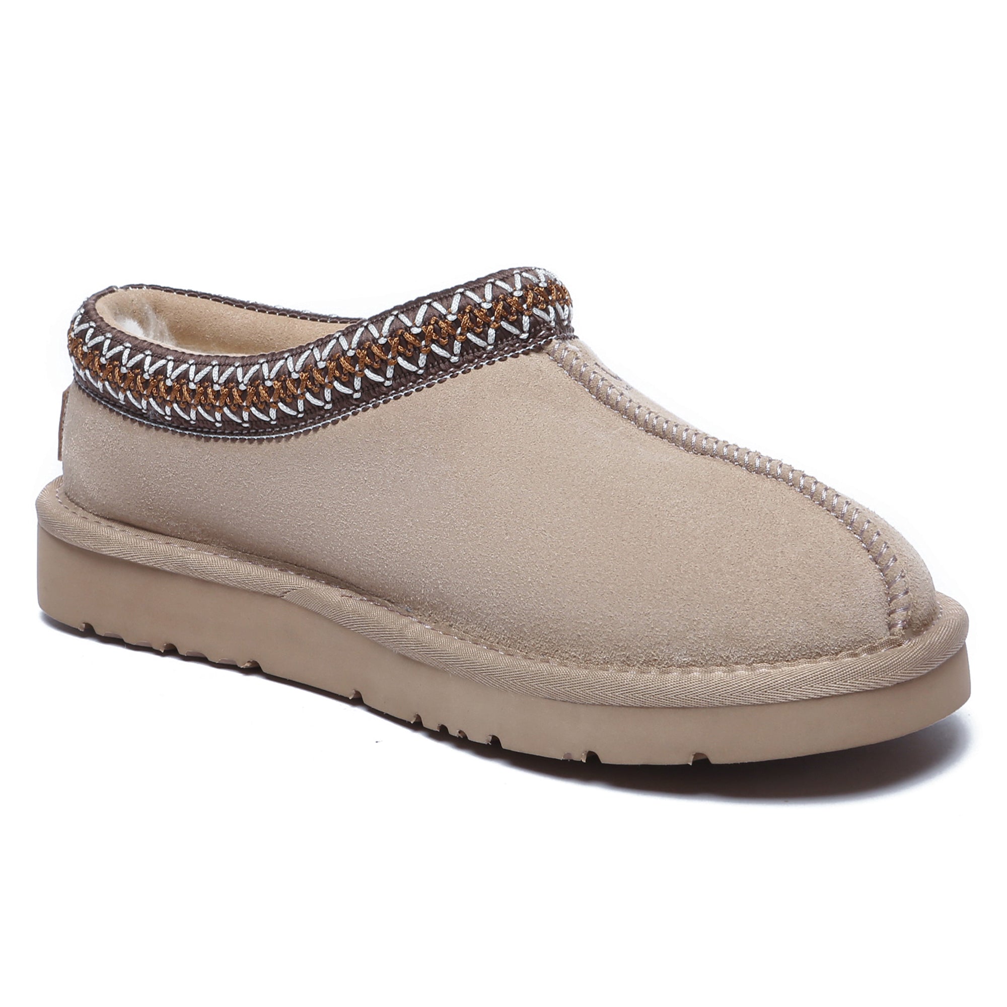 EverUgg Tazzy Stitch slippers with plush lining and cozy design, featuring stitched detailing and soft suede exterior.