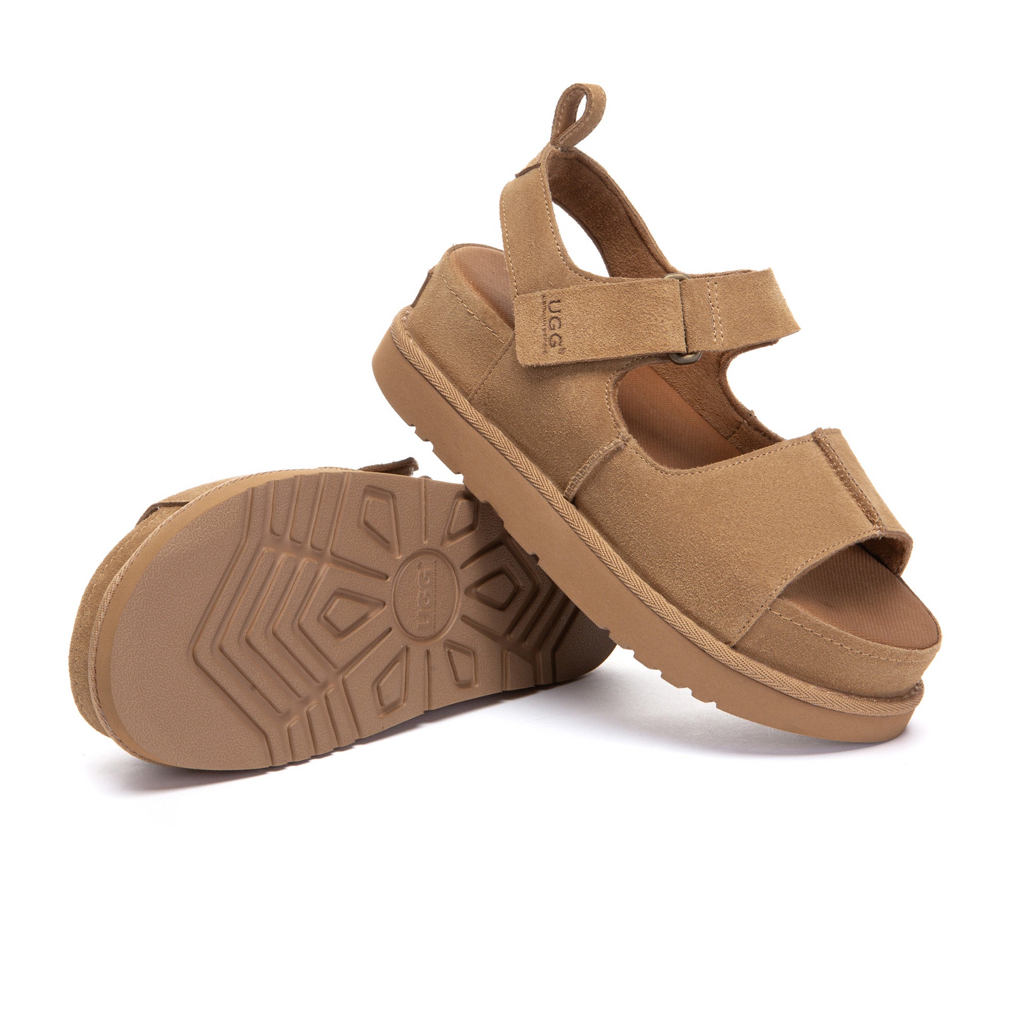 EverUgg Terra Slingback Platform Sandals with open toe and chunky heel, stylish UGG slippers featuring a slingback design.