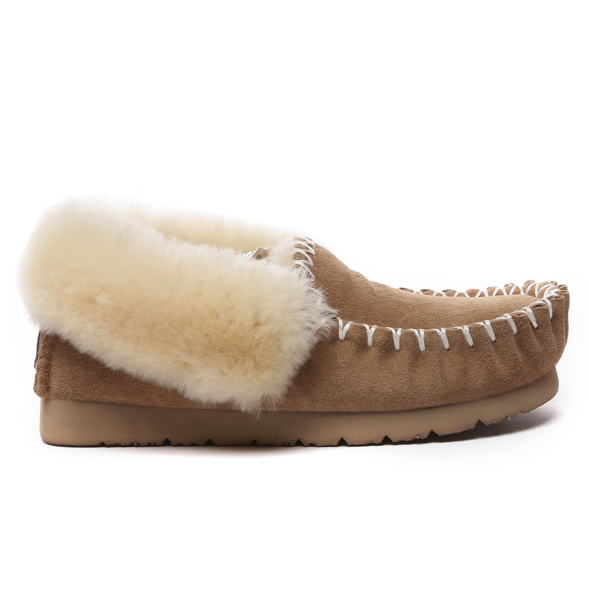 EverUgg traditional sheepskin moccasin slippers for women with soft, plush lining and leather sole, stylish and comfortable footwear.