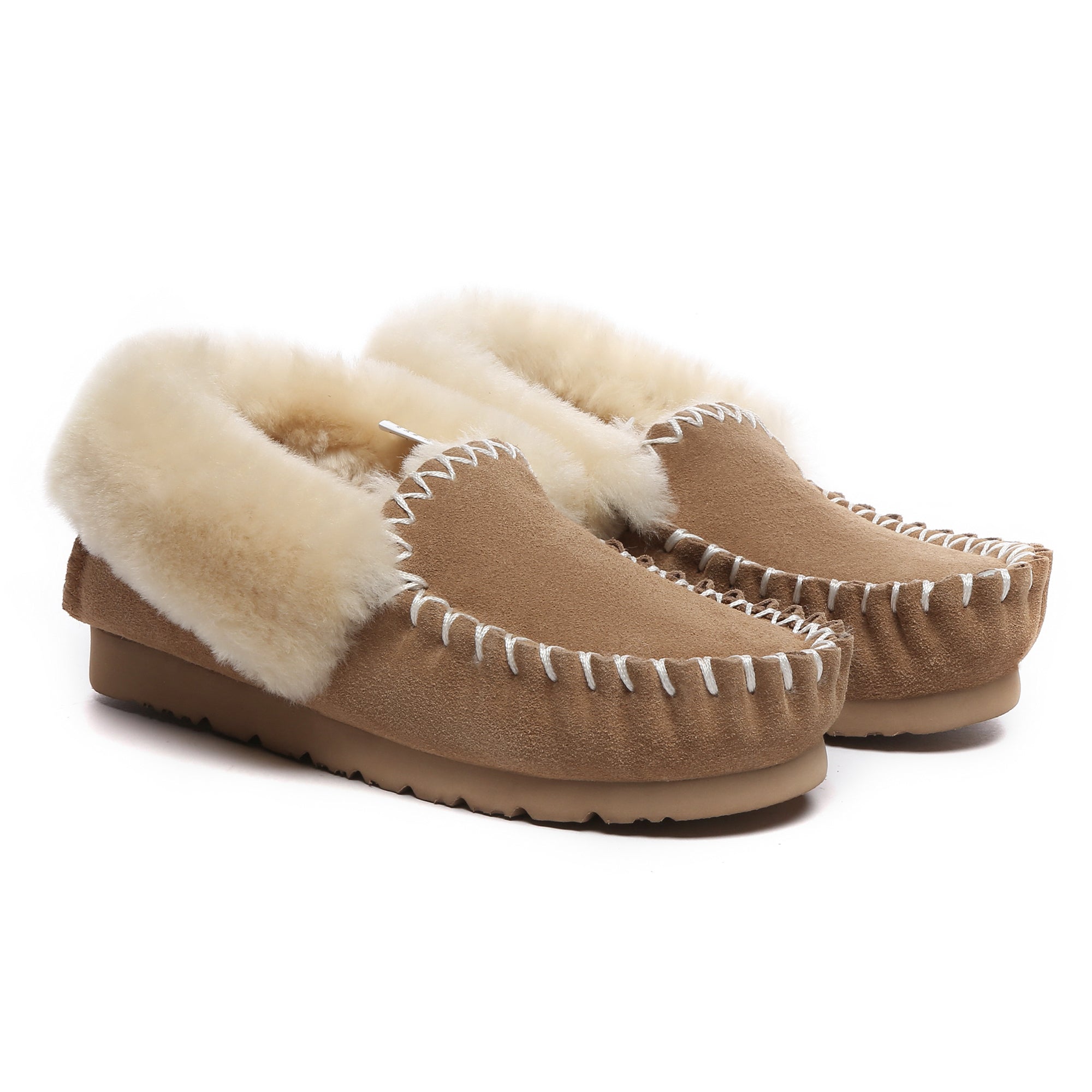 EverUgg traditional sheepskin moccasin slippers for women, showcasing soft, cozy interior and classic slip-on design.