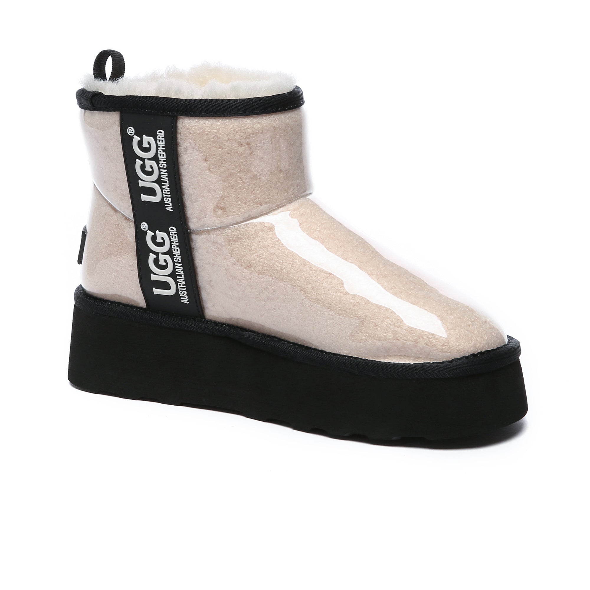 Clear transparent platform UGG boots by EverUgg featuring chunky soles and stylish design for a modern, trendy look.