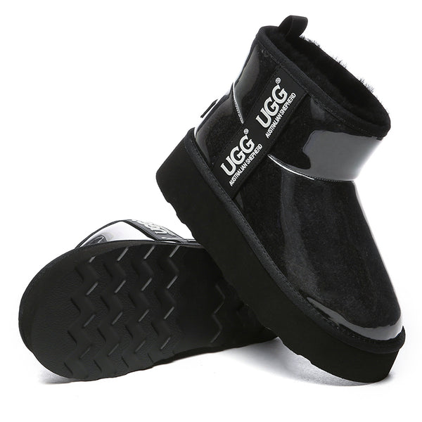 Black transparent platform UGG boots by EverUgg, showcasing sleek design and clear platform sole for a modern look.