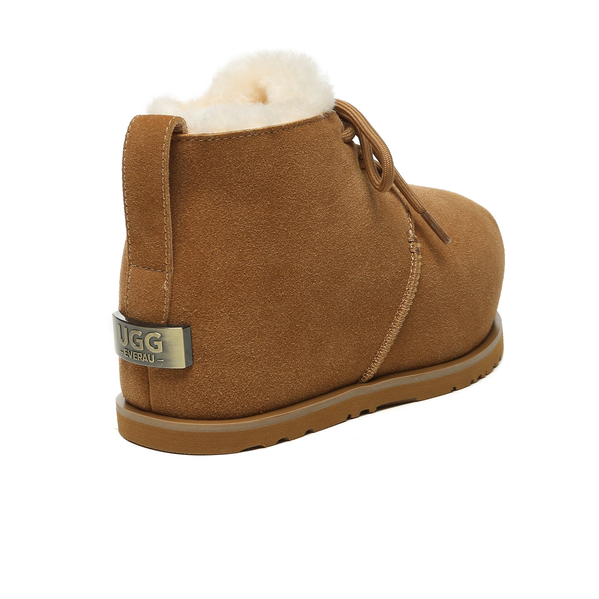 EverUgg women's UGG ankle lace-up shoes with sheepskin lining, stylish and comfortable fashion boots for women.