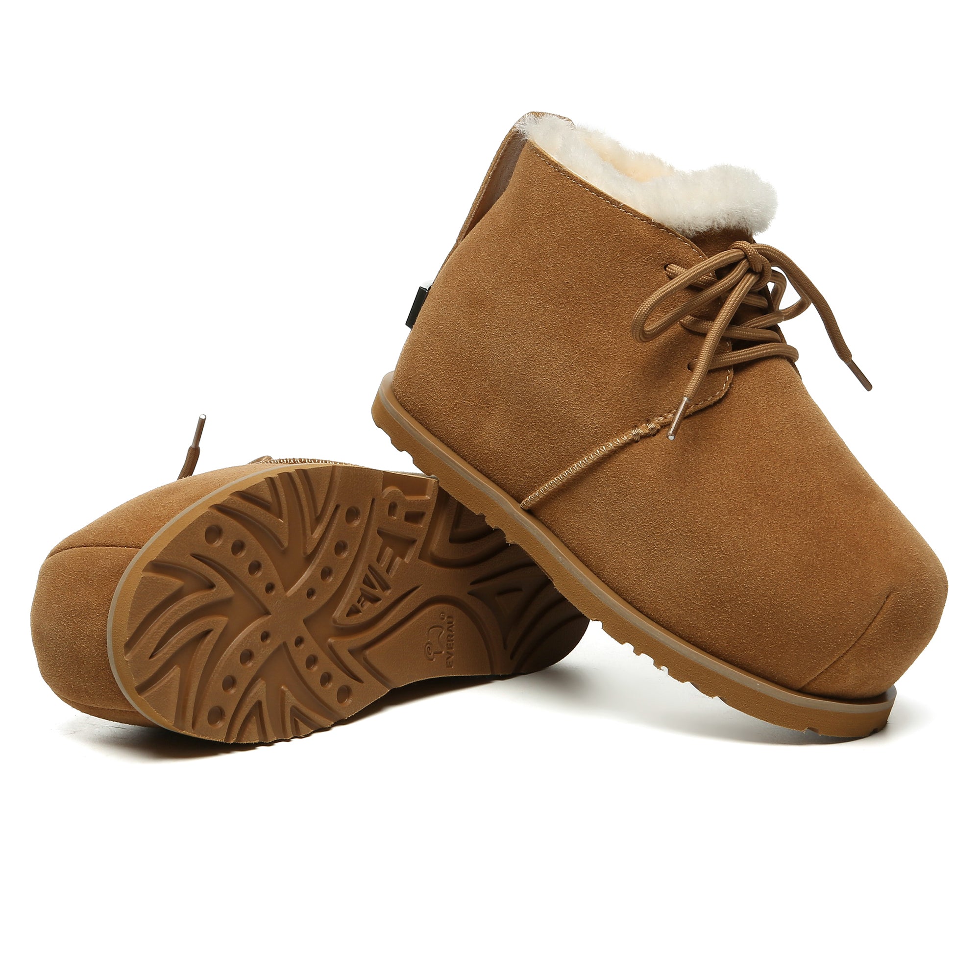 EverUgg UGG ankle lace-up sheepskin boots for women, featuring a stylish design and soft, textured sheepskin material.