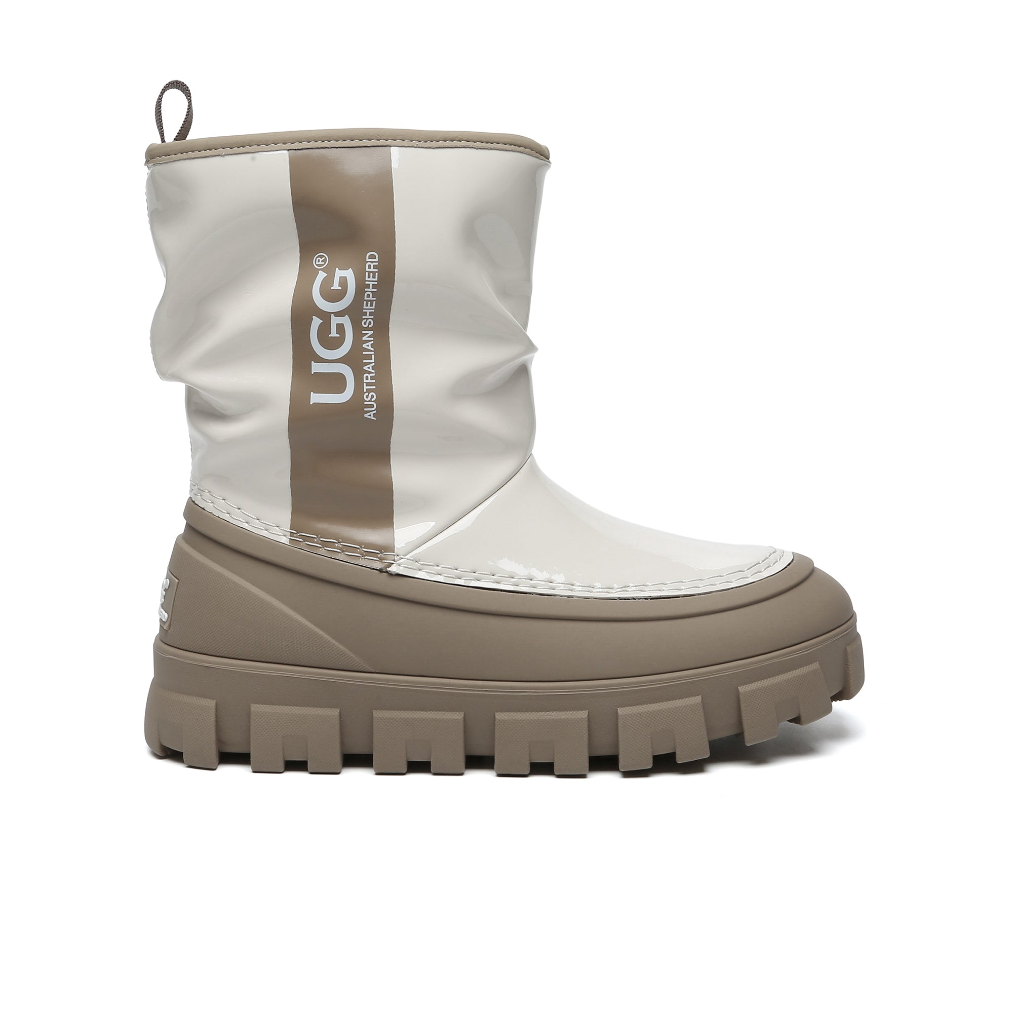 EverUgg chunky sheepskin rain boots with waterproof design and thick soles, perfect for wet weather and stylish comfort.