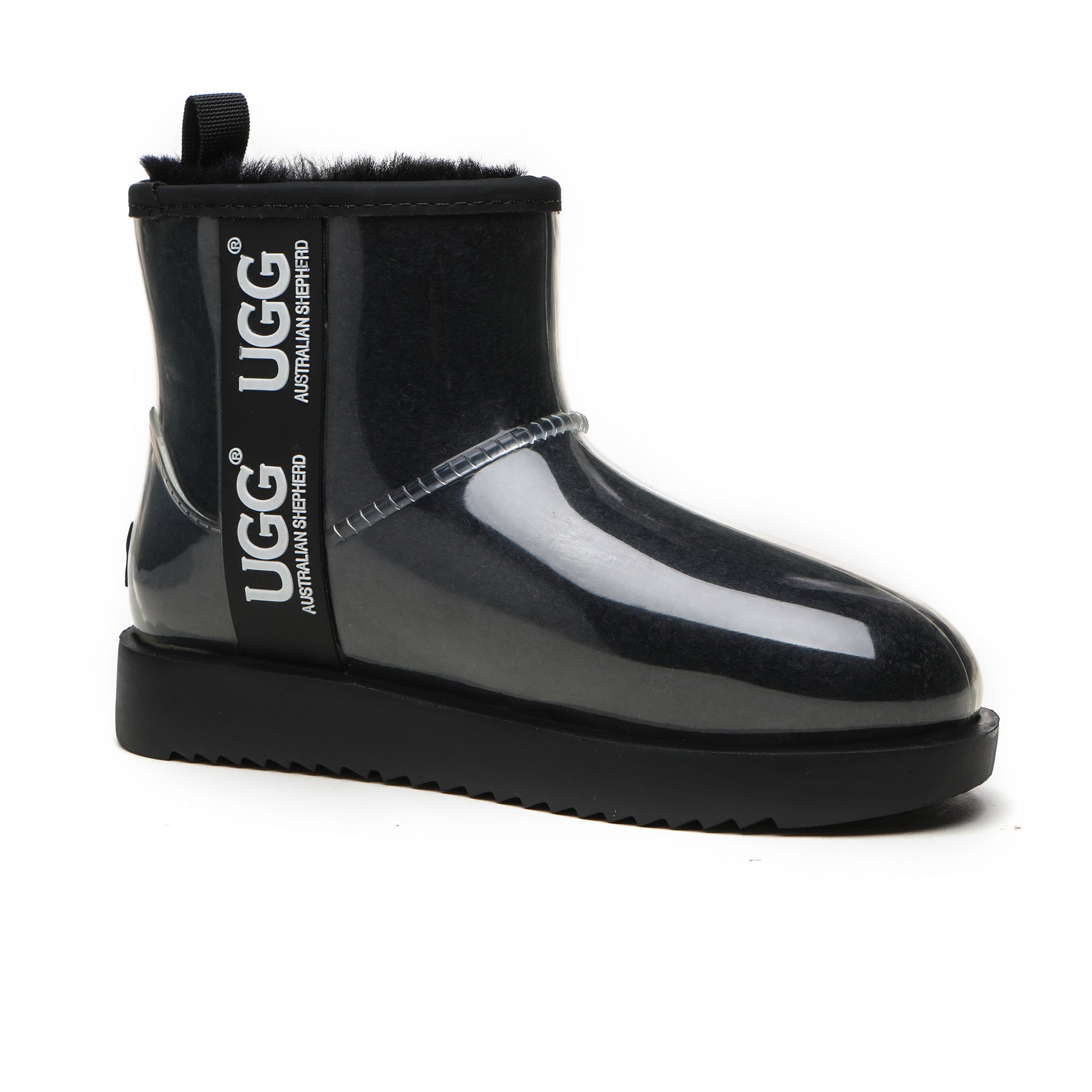 EverUgg coated mini classic rain boots, gumboots style with a glossy finish, shown on a neutral background.