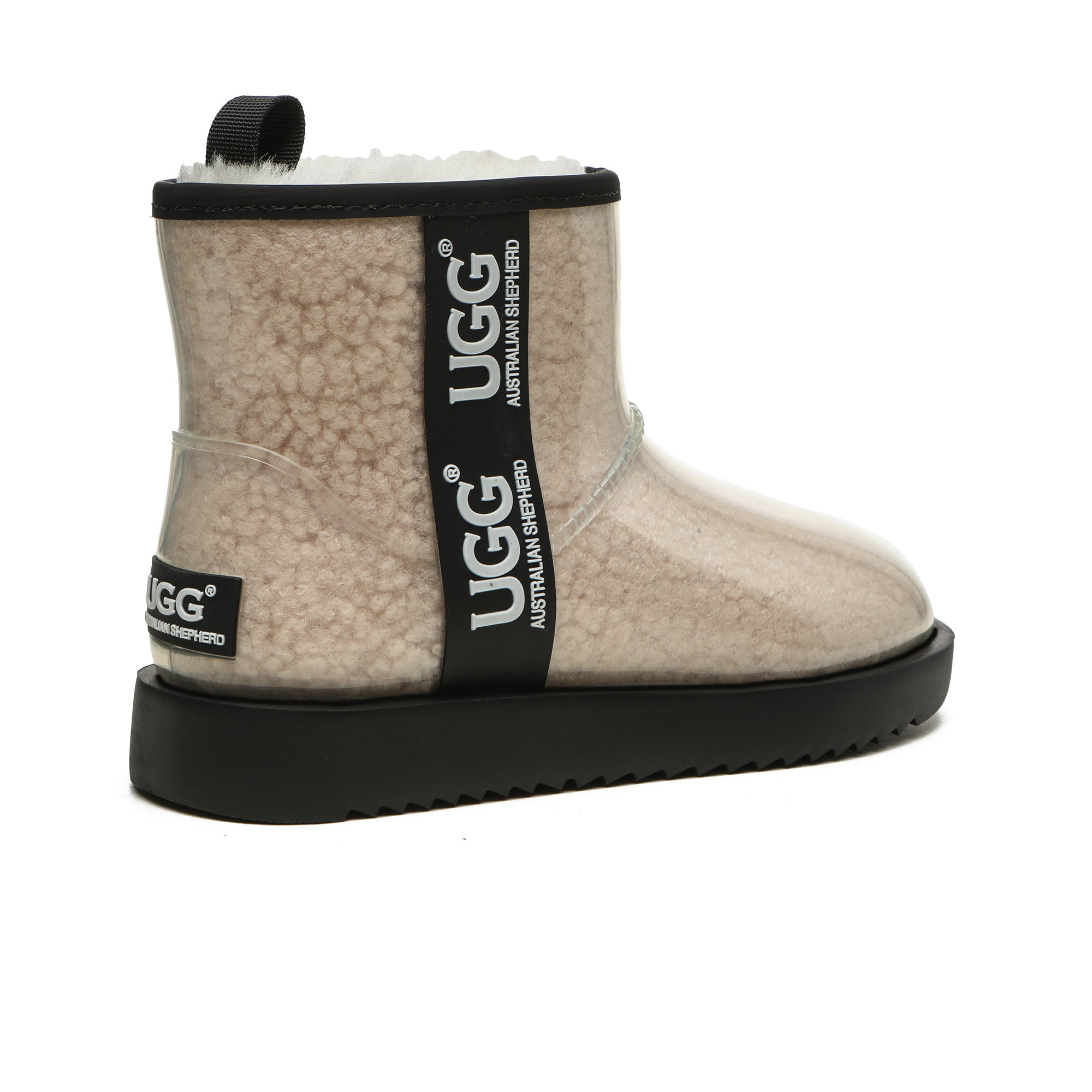 EverUgg coated mini classic rain boots in gumboot style, featuring a black coated finish and sturdy rubber soles.